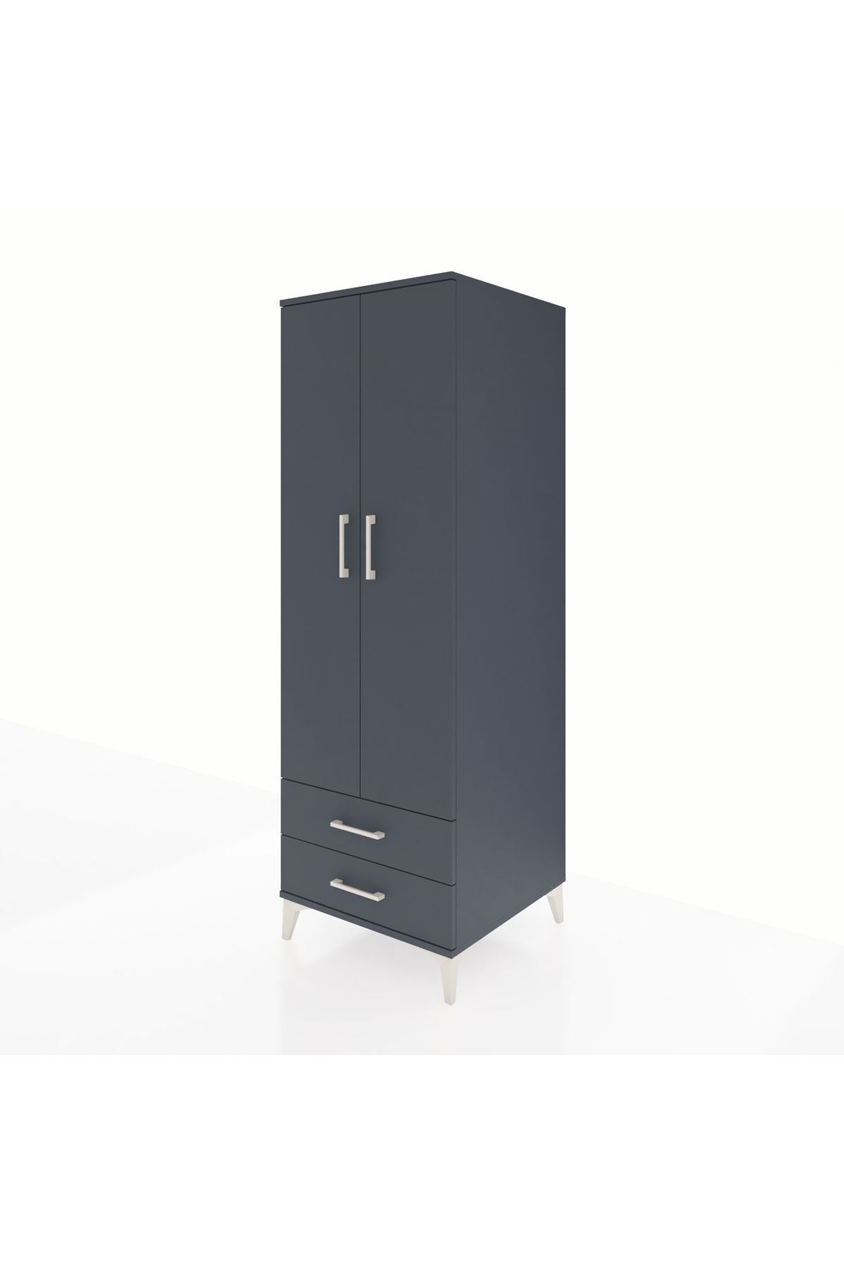 Kronos Dolap Tek Raflı 2 Çekmeceli Tek Askılı 60x59x182 Antrasit-Antrasit