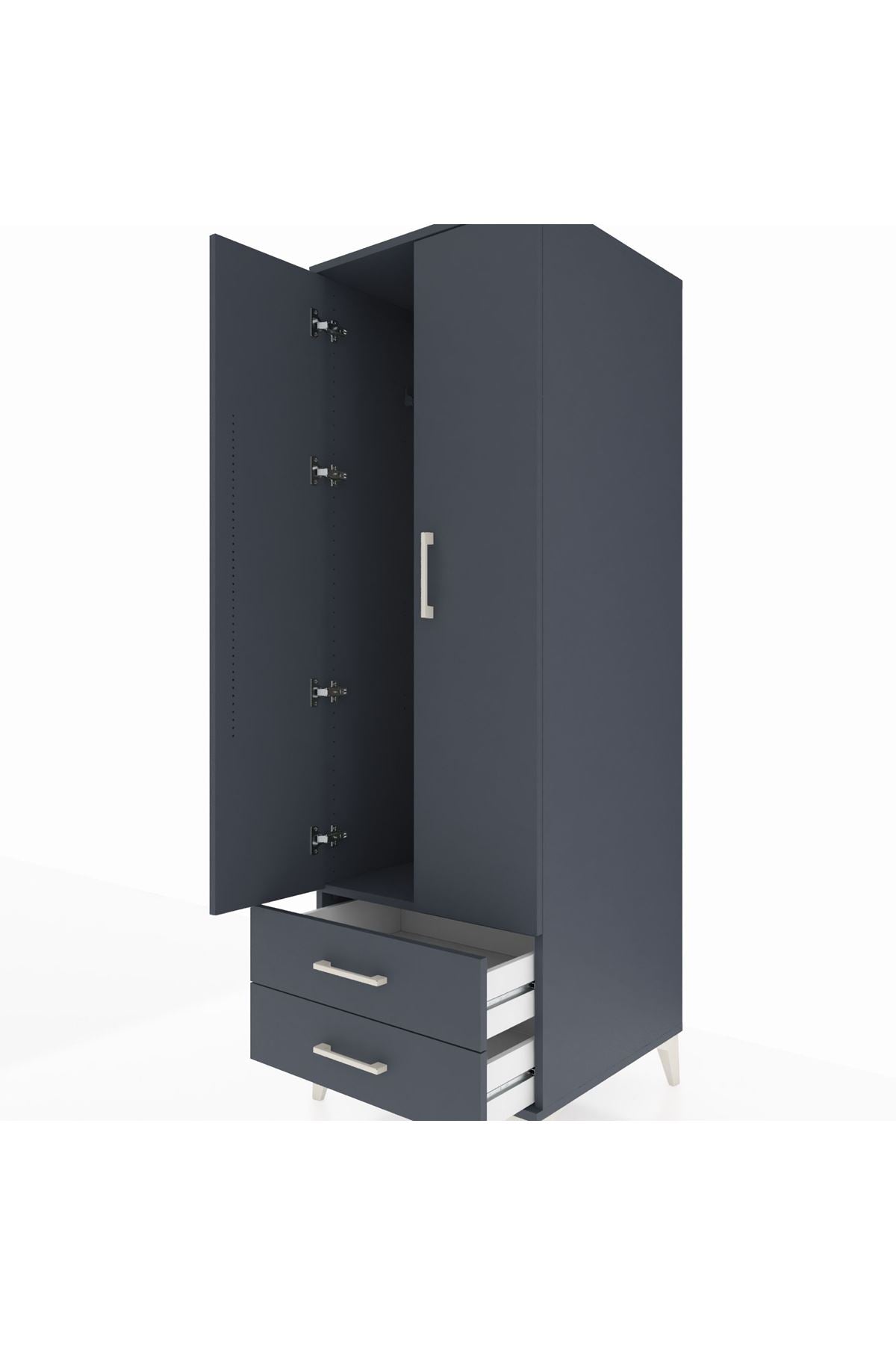 Kronos Dolap Tek Raflı 2 Çekmeceli Tek Askılı 60x59x182 Antrasit-Antrasit