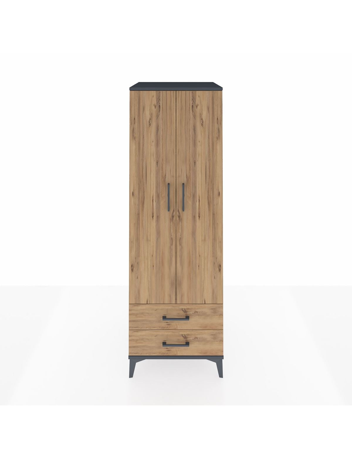 Kronos Dolap Tek Raflı 2 Çekmeceli Tek Askılı 60x59x182 Antrasit-Çam