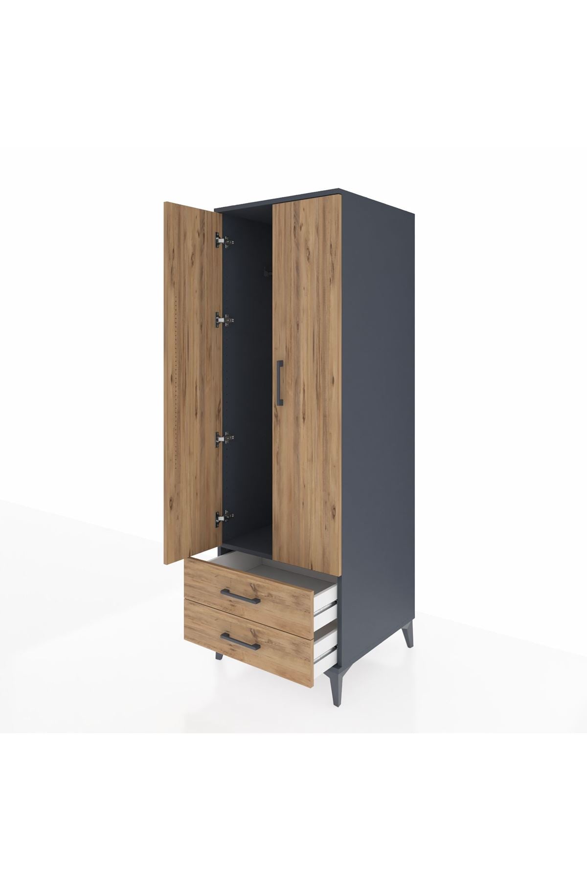 Kronos Dolap Tek Raflı 2 Çekmeceli Tek Askılı 60x59x182 Antrasit-Çam