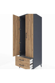 Kronos Dolap Tek Raflı 2 Çekmeceli Tek Askılı 60x59x182 Antrasit-Çam