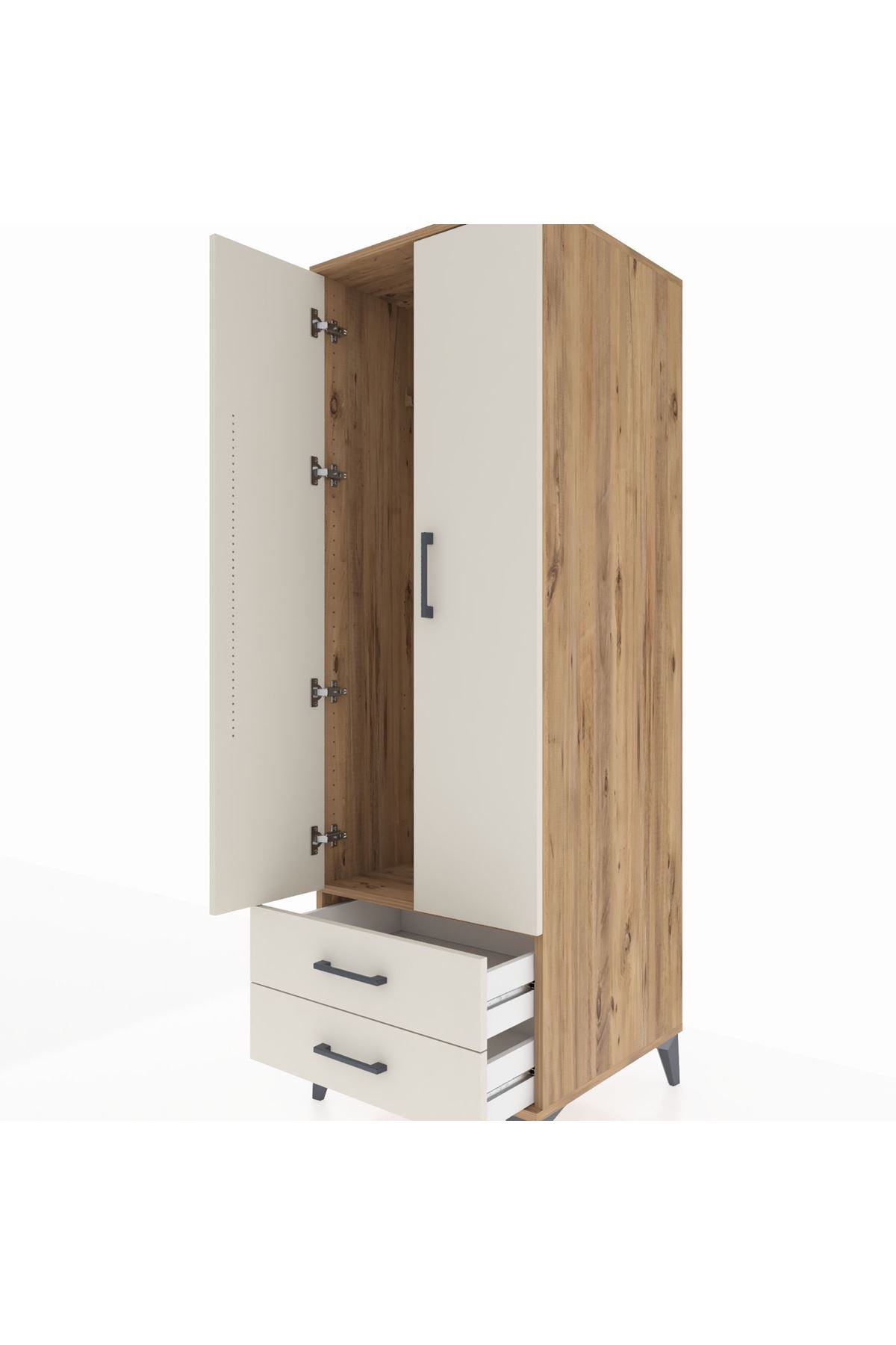 Kronos Dolap Tek Raflı 2 Çekmeceli Tek Askılı 60x59x182 Çam-Aytaşı