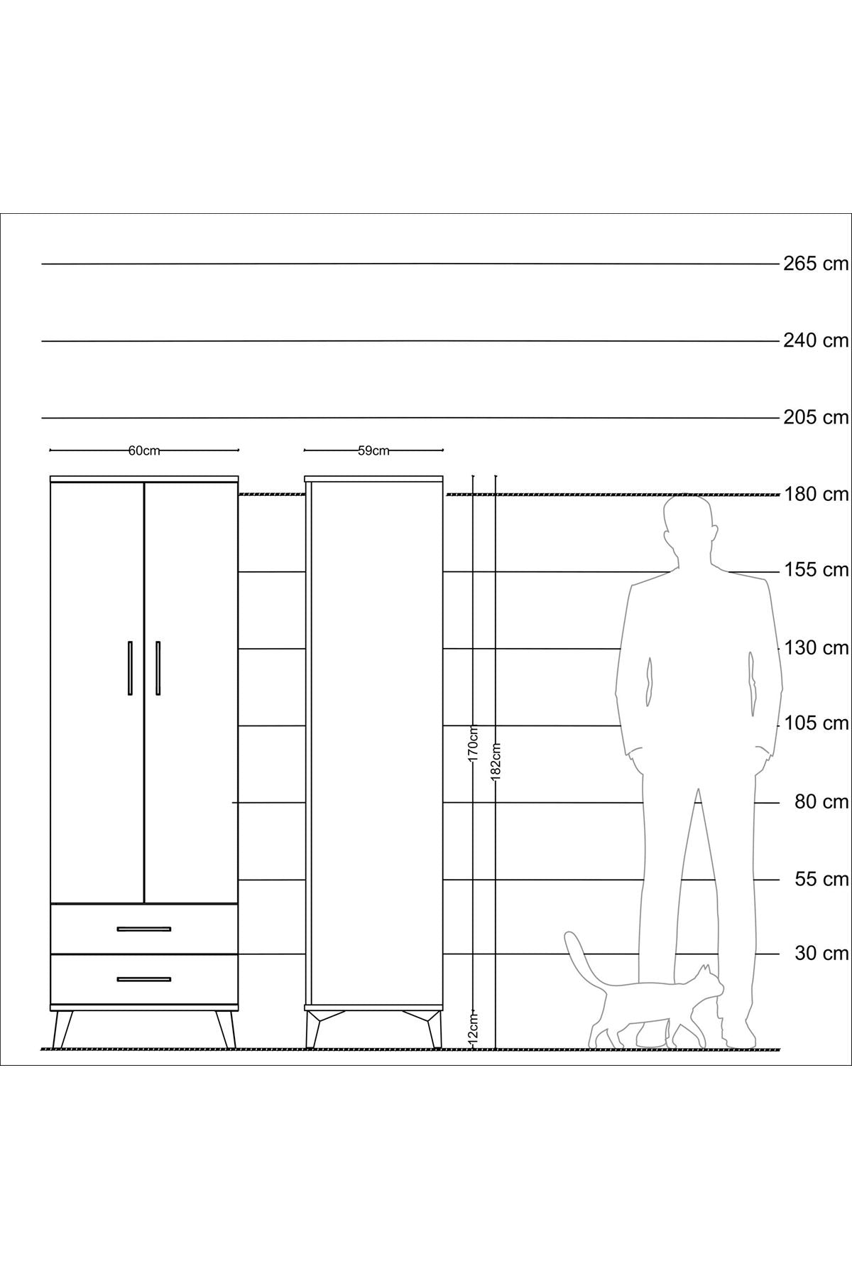 Kronos Dolap Tek Raflı 2 Çekmeceli Tek Askılı 60x59x182 Çam-Aytaşı