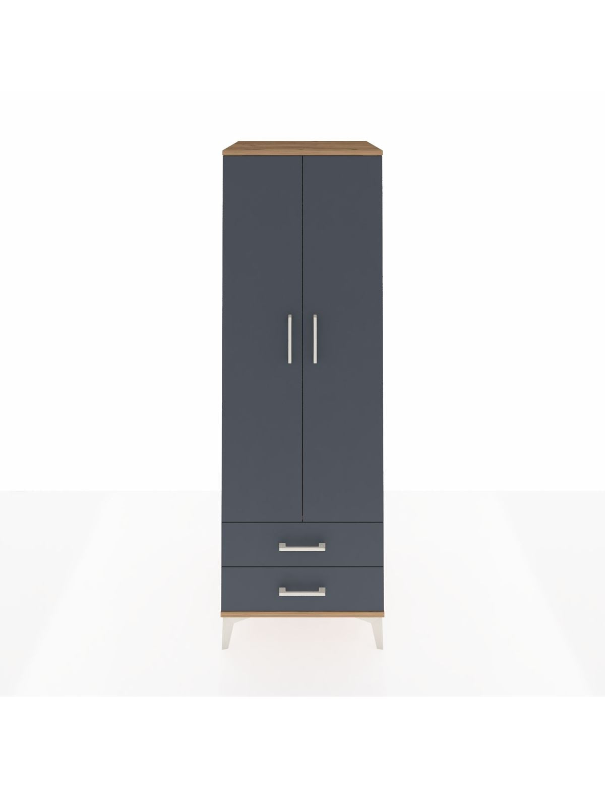 Kronos Dolap Tek Raflı 2 Çekmeceli Tek Askılı 60x59x182 Çam-Antrasit