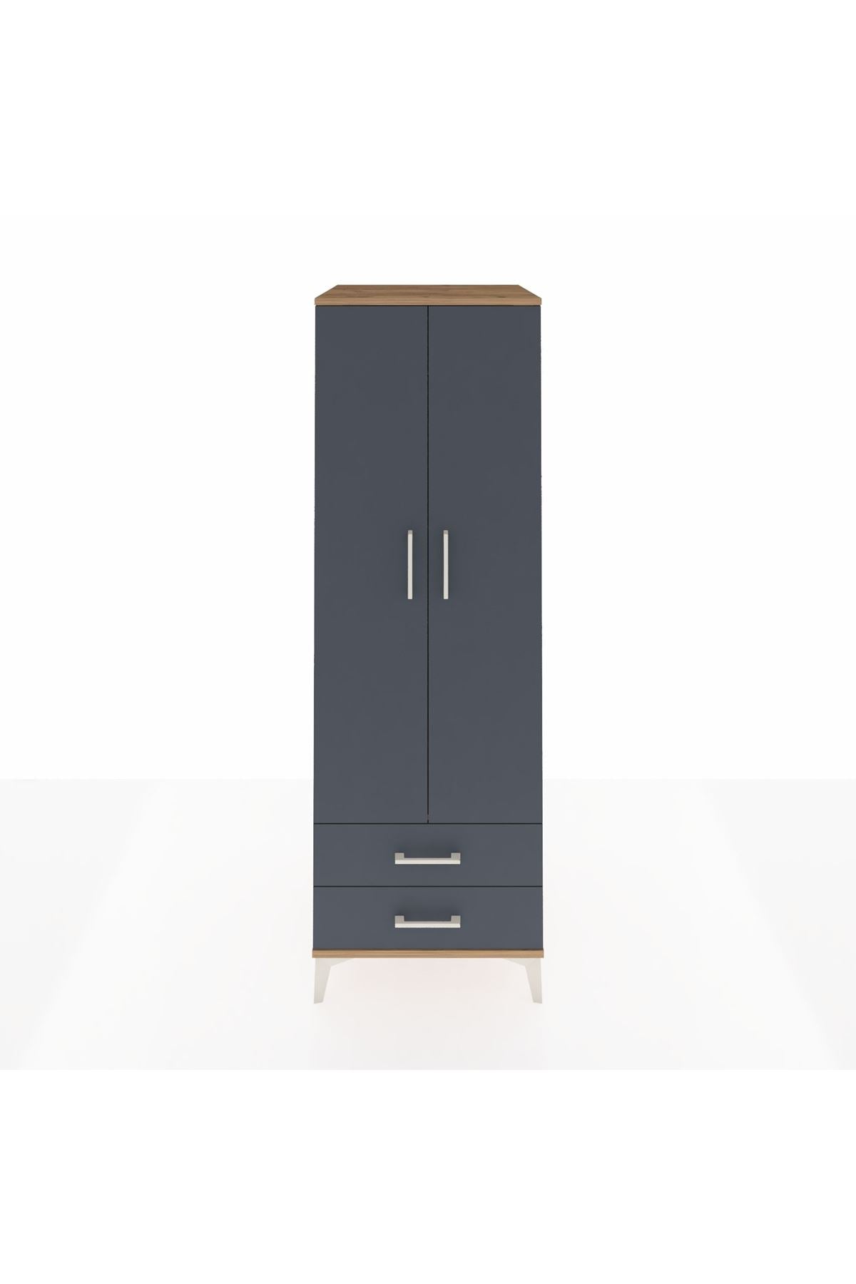 Kronos Dolap Tek Raflı 2 Çekmeceli Tek Askılı 60x59x182 Çam-Antrasit