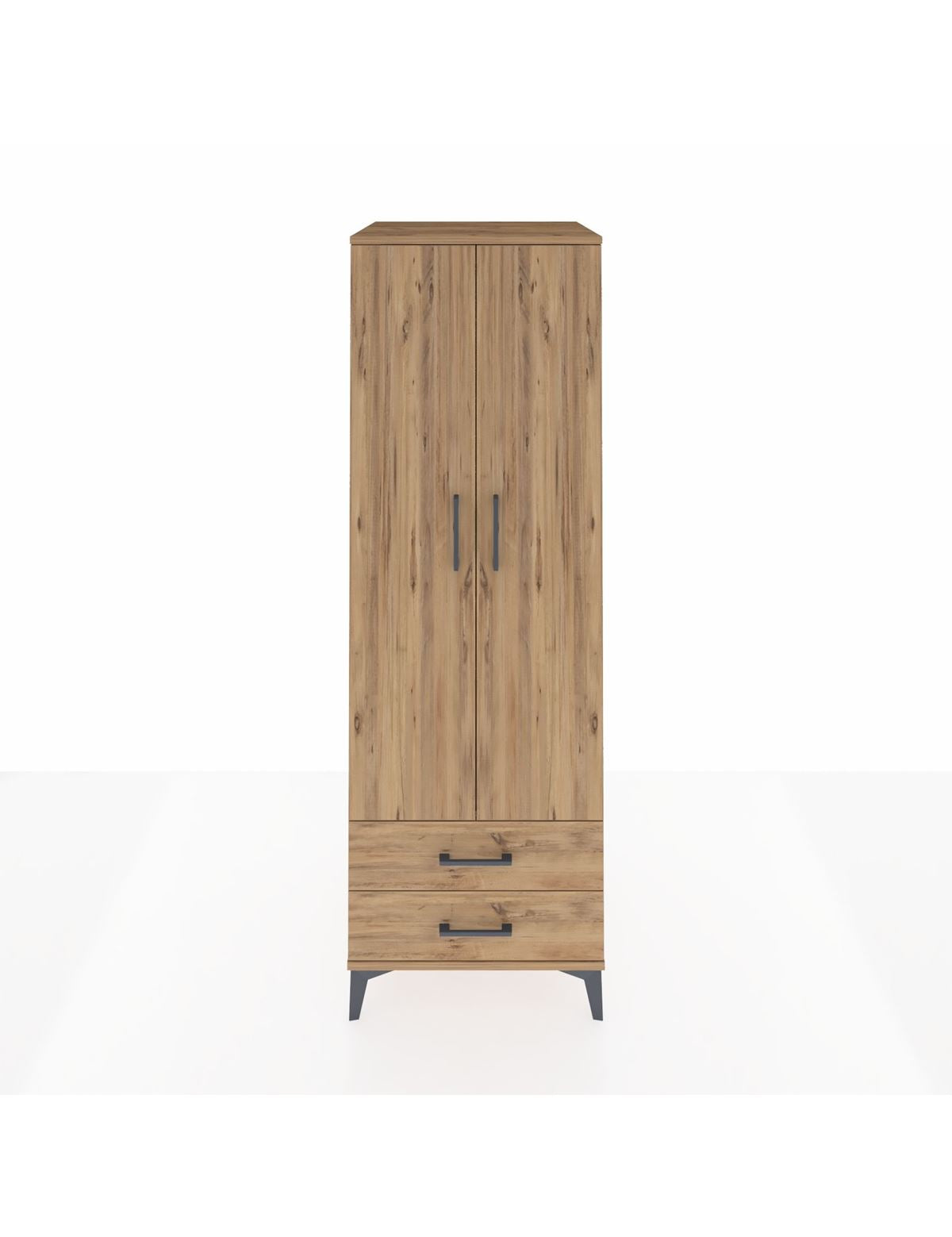 Kronos Dolap Tek Raflı 2 Çekmeceli Tek Askılı 60x59x182 Çam-Çam