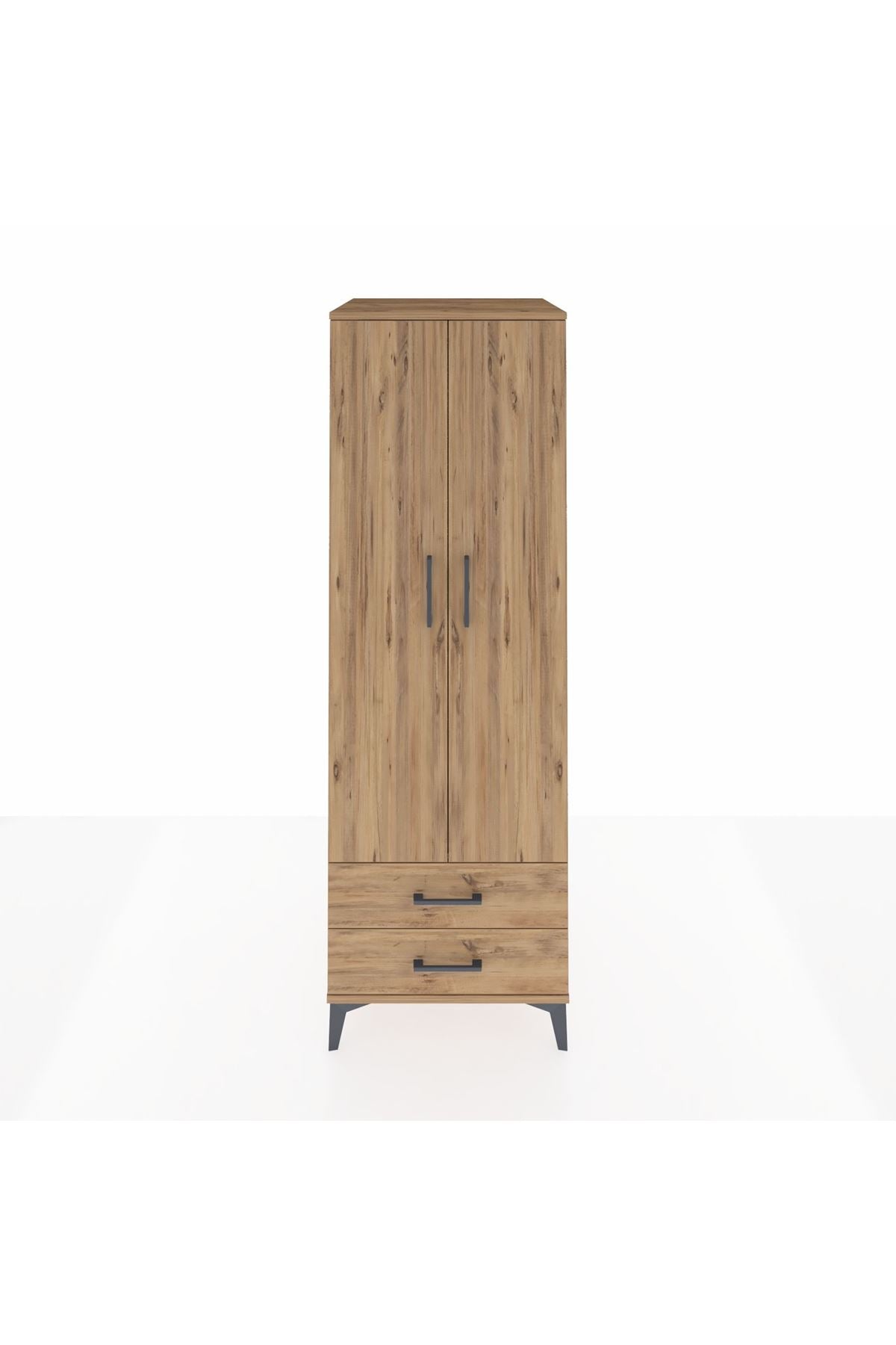 Kronos Dolap Tek Raflı 2 Çekmeceli Tek Askılı 60x59x182 Çam-Çam