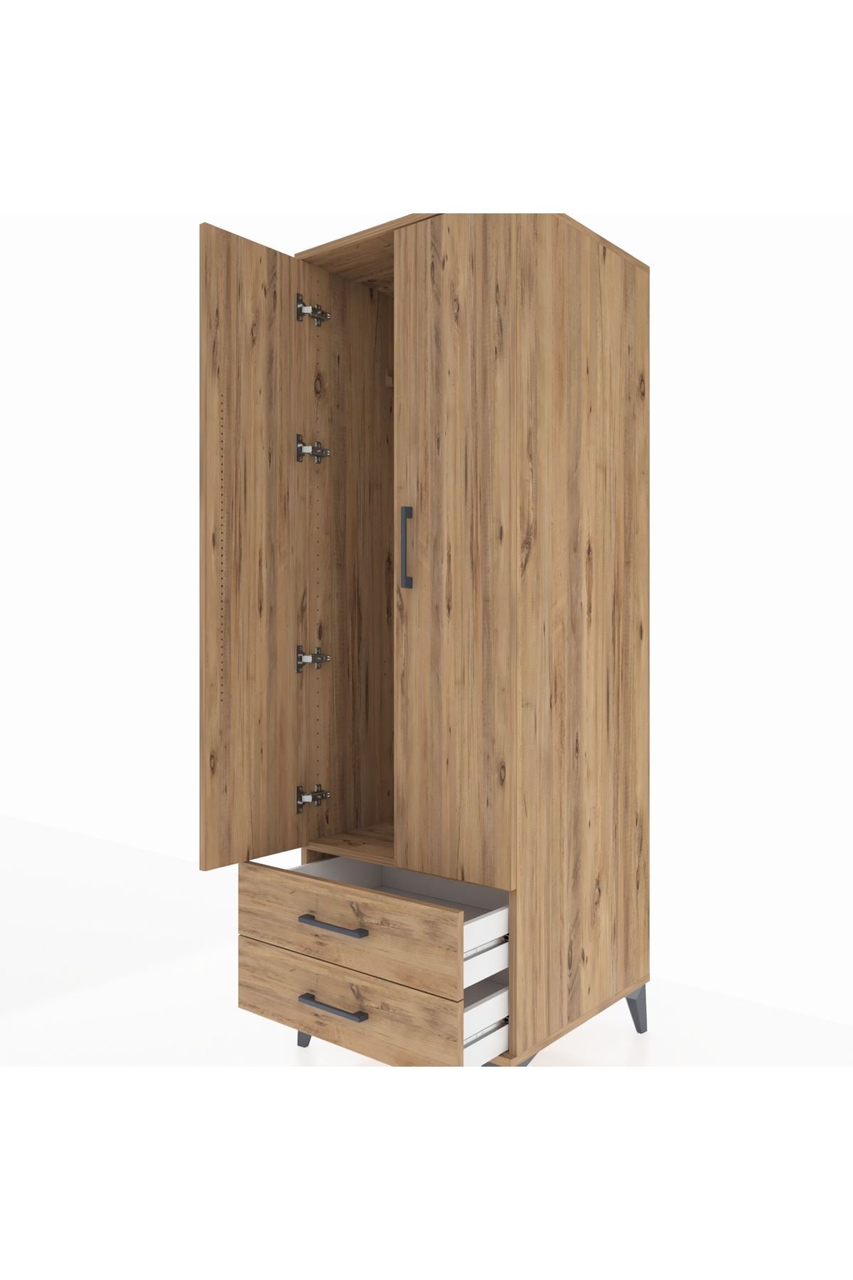 Kronos Dolap Tek Raflı 2 Çekmeceli Tek Askılı 60x59x182 Çam-Çam