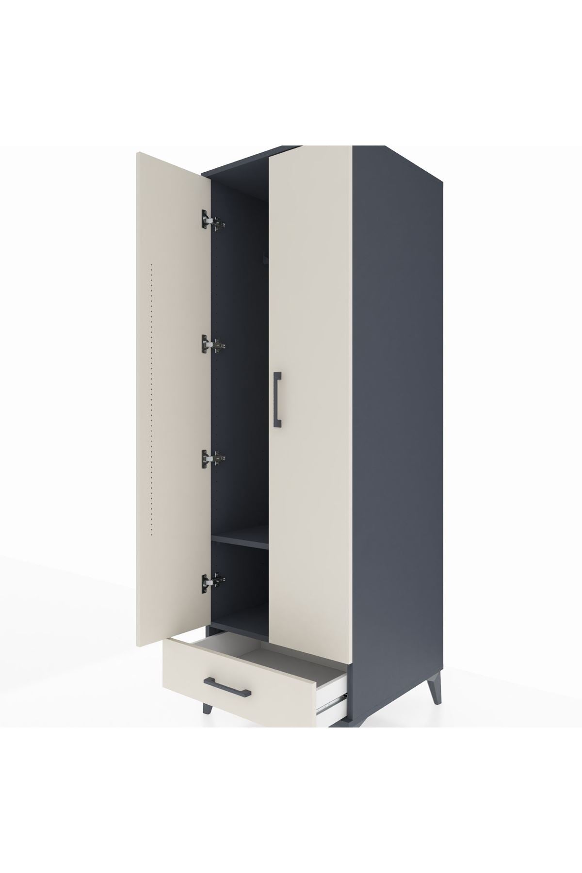 Kronos Dolap 2 Raflı Tek Çekmeceli Tek Askılı 60x59x182 Antrasit-Aytaşı