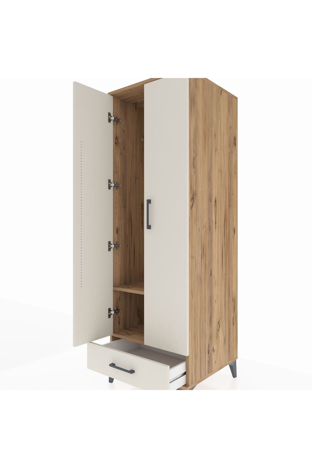 Kronos Dolap 2 Raflı Tek Çekmeceli Tek Askılı 60x59x182 Çam-Aytaşı