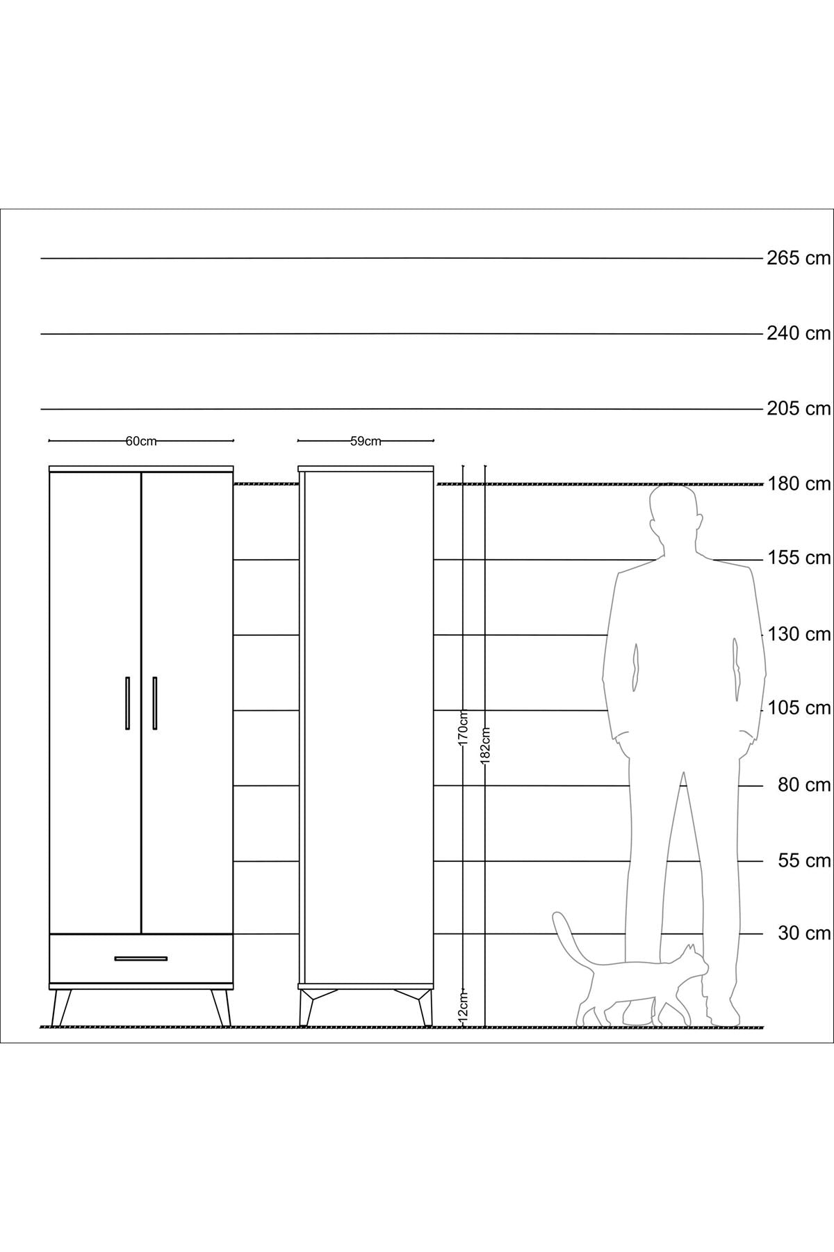 Kronos Dolap 2 Raflı Tek Çekmeceli Tek Askılı 60x59x182 - S89M030V8C