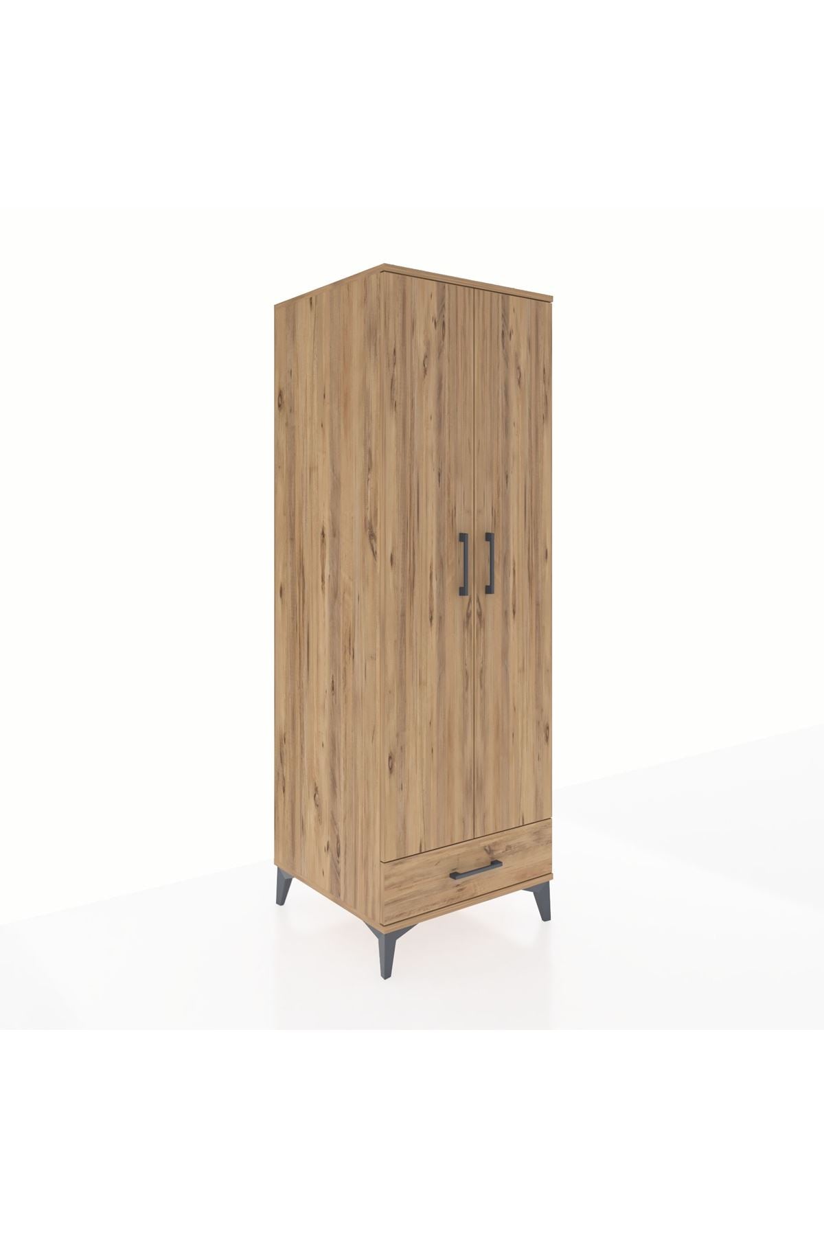 Kronos Dolap 2 Raflı Tek Çekmeceli Tek Askılı 60x59x182 Çam-Çam