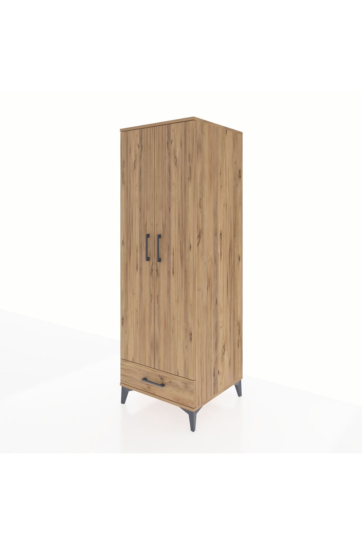 Kronos Dolap 2 Raflı Tek Çekmeceli Tek Askılı 60x59x182 Çam-Çam