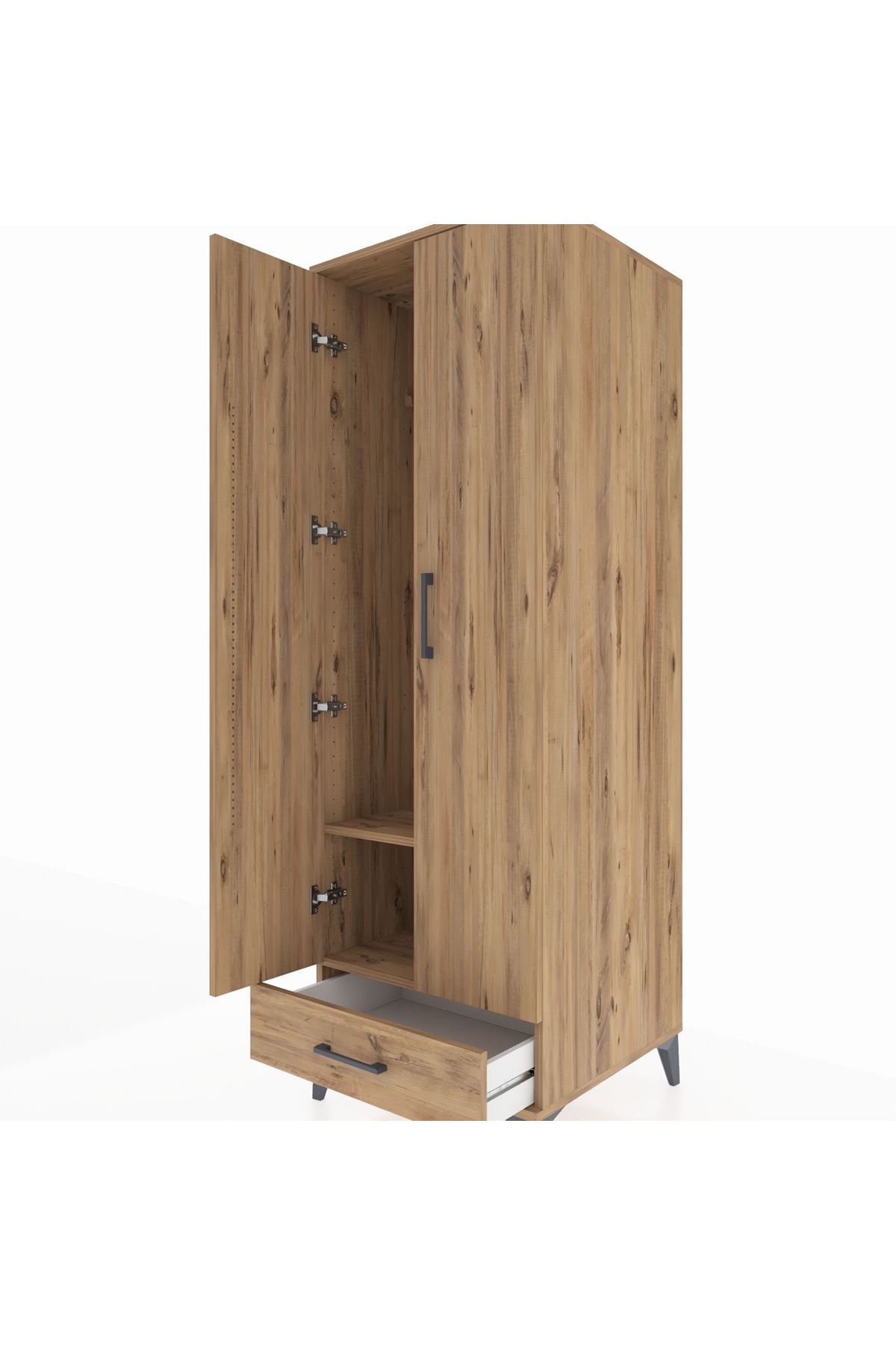 Kronos Dolap 2 Raflı Tek Çekmeceli Tek Askılı 60x59x182 Çam-Çam