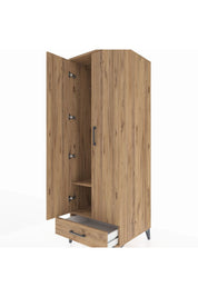 Kronos Dolap 2 Raflı Tek Çekmeceli Tek Askılı 60x59x182 Çam-Çam