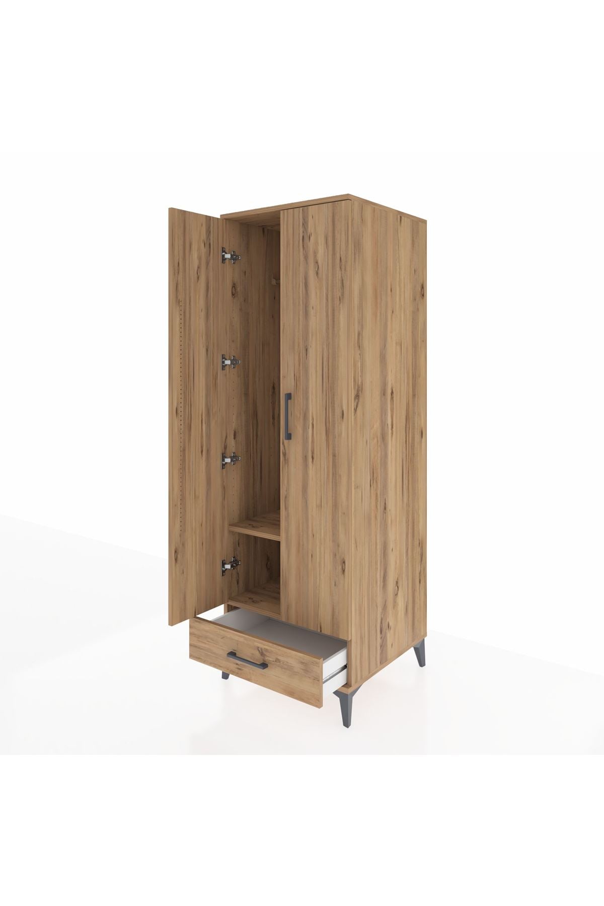 Kronos Dolap 2 Raflı Tek Çekmeceli Tek Askılı 60x59x182 Çam-Çam