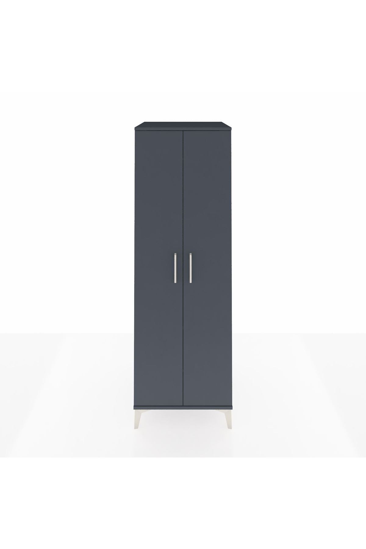 Kronos Dolap 2 Raflı 2 Kapaklı Tek Askılı 60x59x182 Antrasit-Antrasit