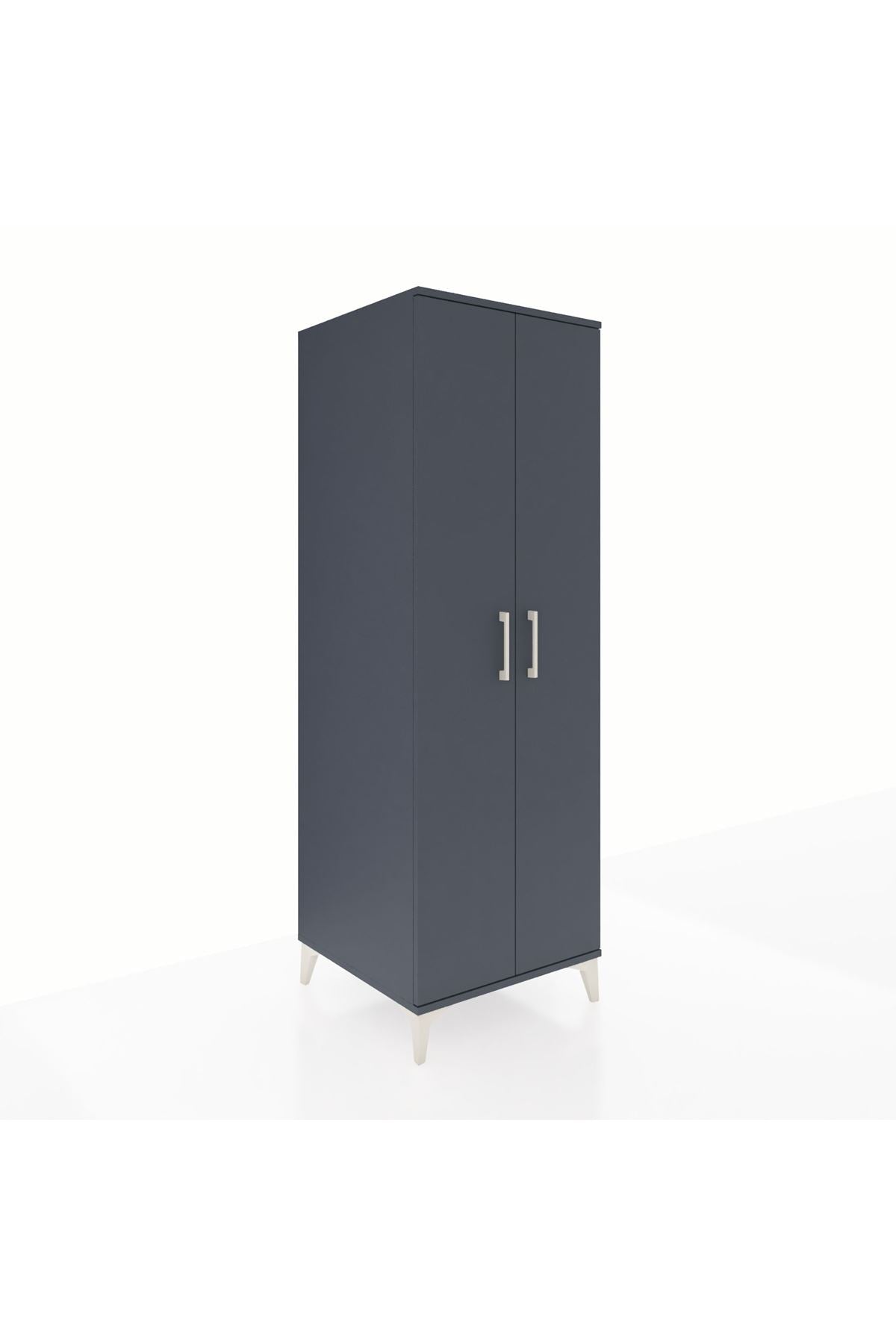 Kronos Dolap 2 Raflı 2 Kapaklı Tek Askılı 60x59x182 Antrasit-Antrasit