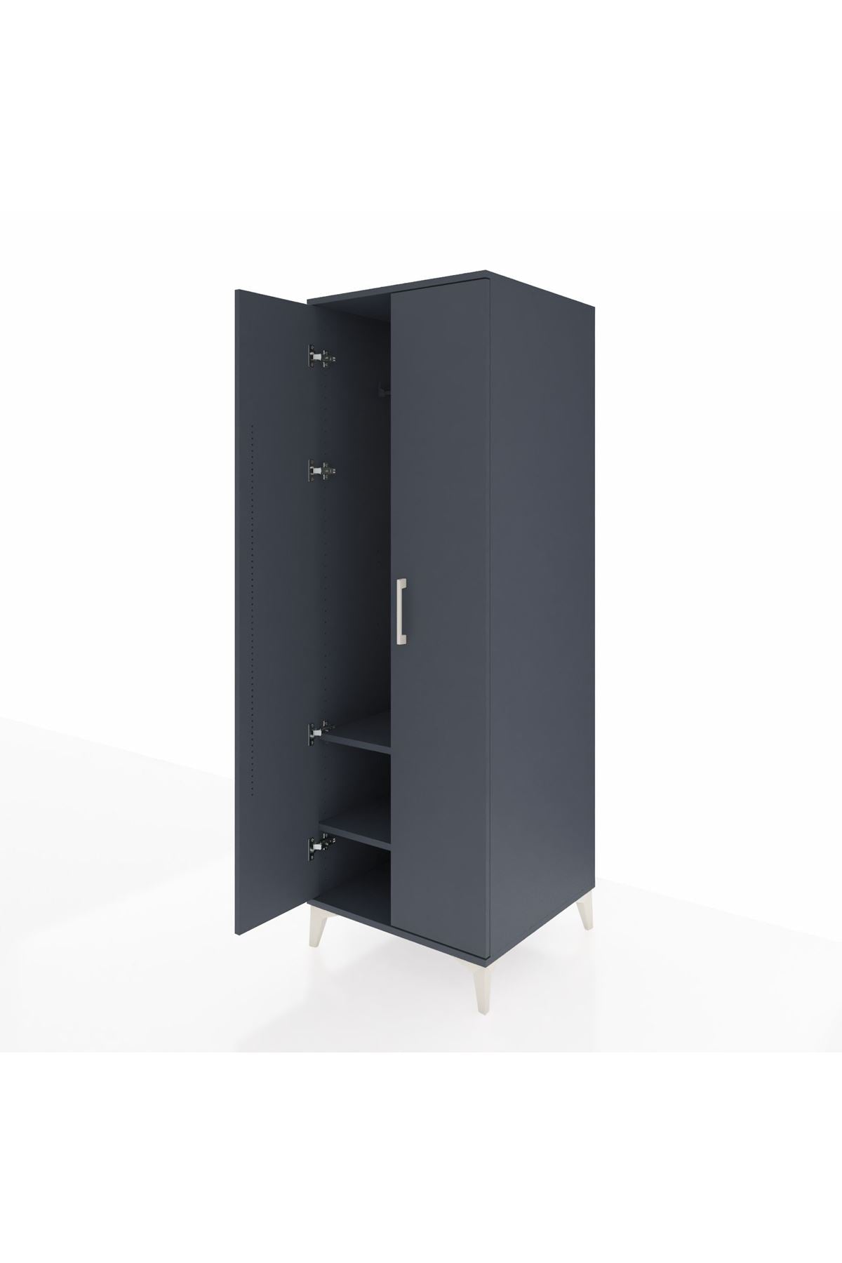 Kronos Dolap 2 Raflı 2 Kapaklı Tek Askılı 60x59x182 Antrasit-Antrasit