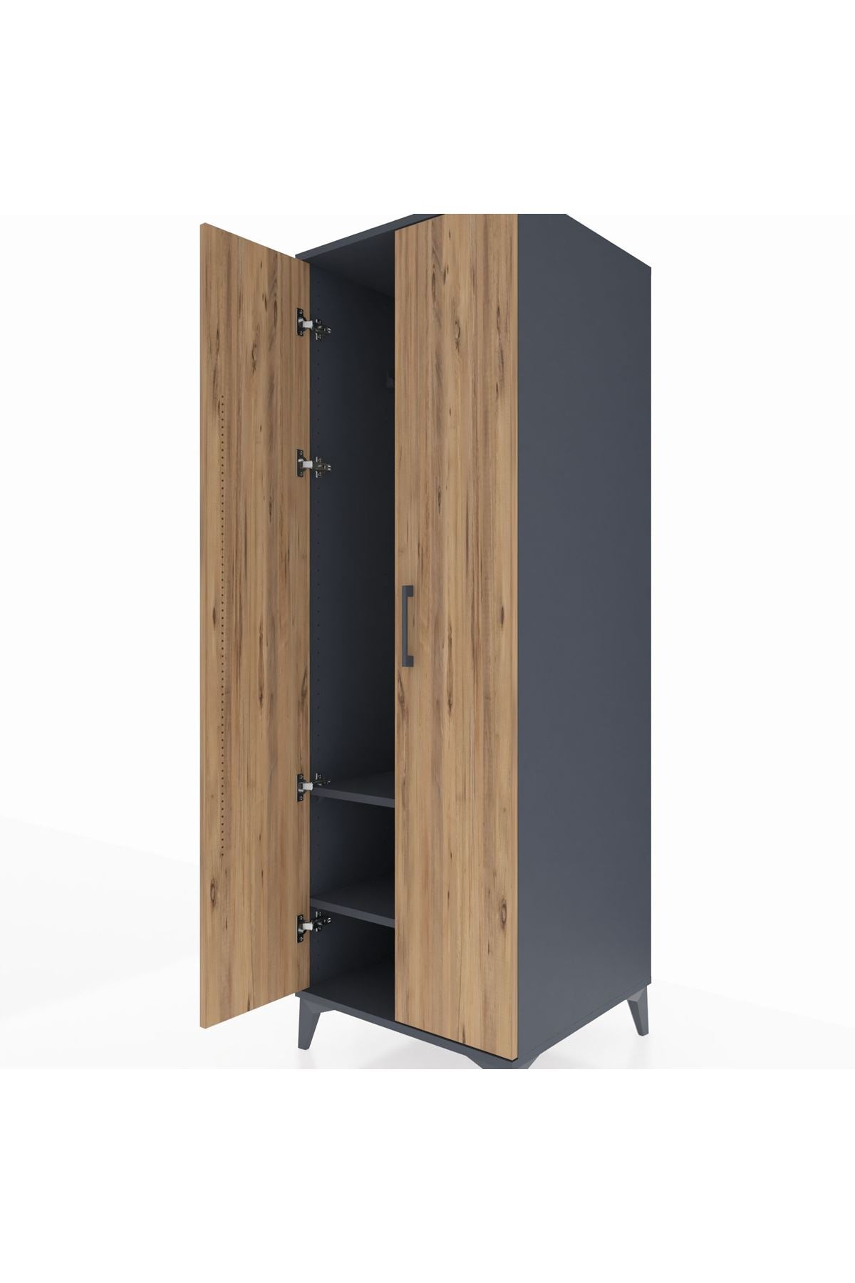 Kronos Dolap 2 Raflı 2 Kapaklı Tek Askılı 60x59x182 Antrasit-Çam