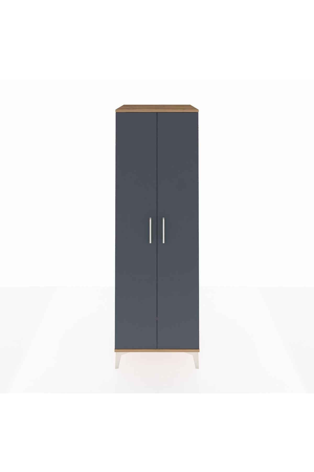 Kronos Dolap 2 Raflı 2 Kapaklı Tek Askılı 60x59x182 Çam-Antrasit