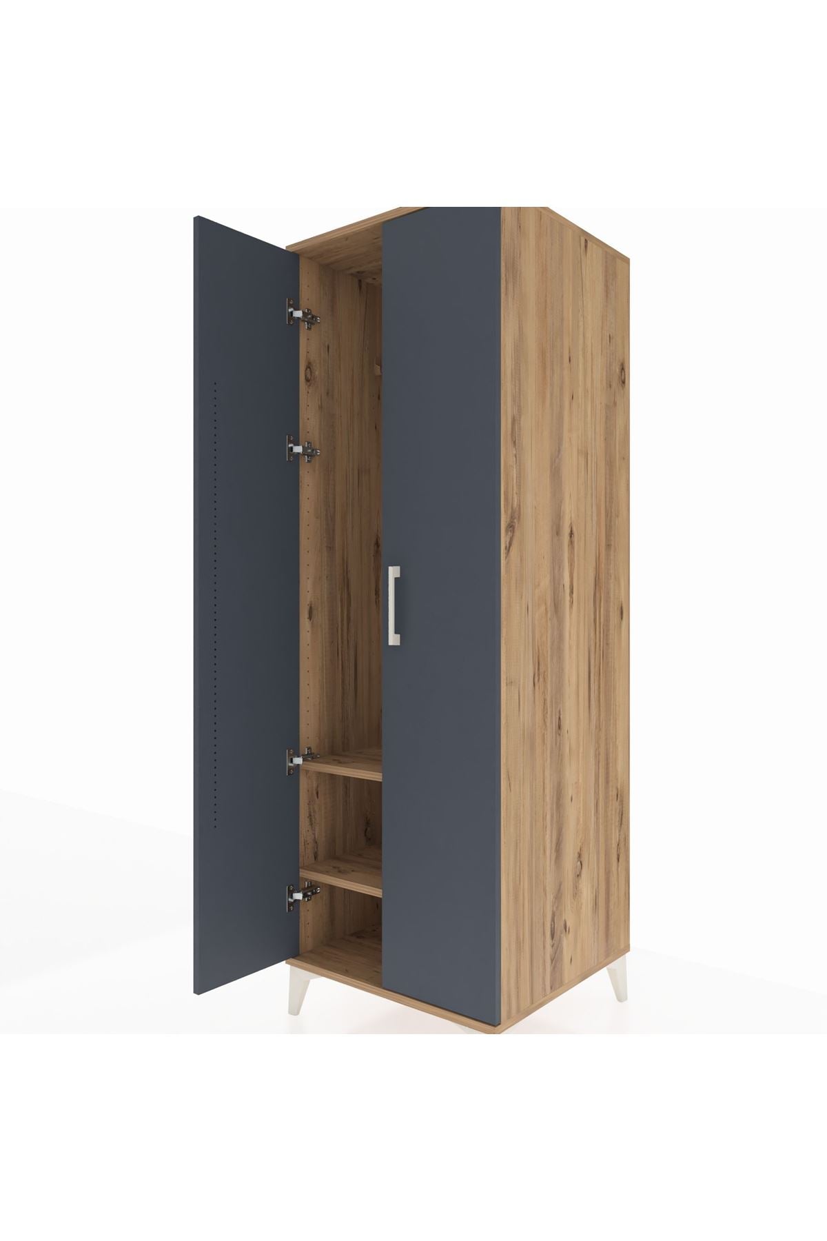 Kronos Dolap 2 Raflı 2 Kapaklı Tek Askılı 60x59x182 Çam-Antrasit