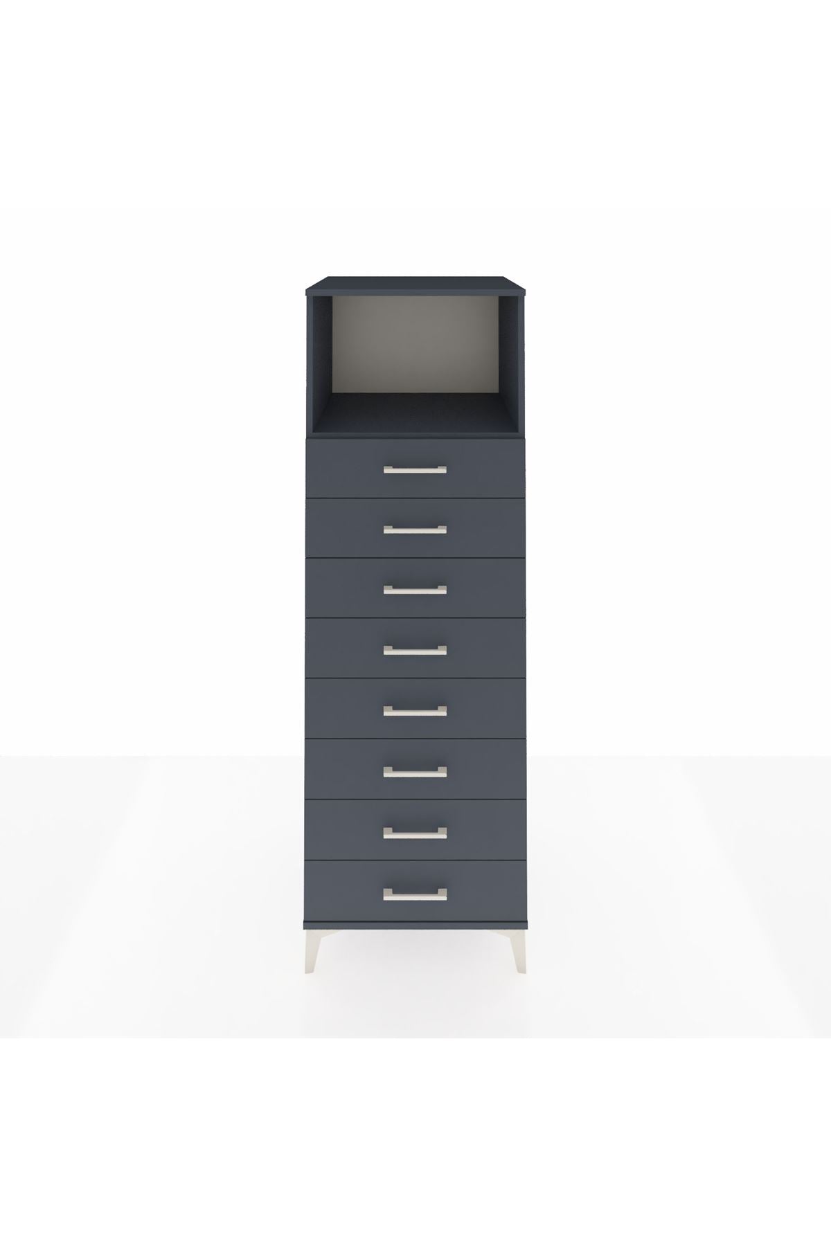 Kronos Dolap Tek Raflı 8 Çekmeceli 60x59x182 Antrasit-Antrasit