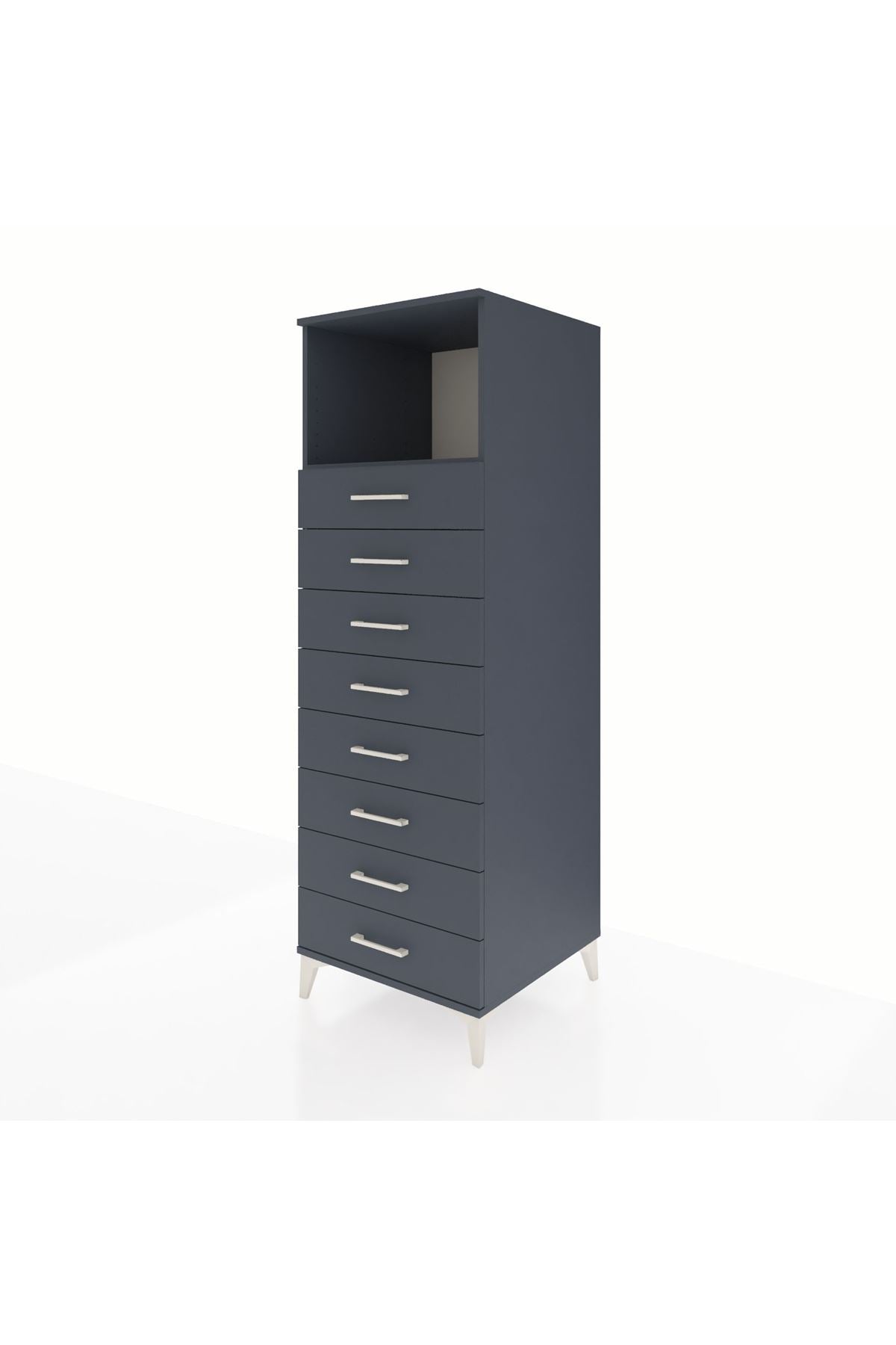 Kronos Dolap Tek Raflı 8 Çekmeceli 60x59x182 Antrasit-Antrasit