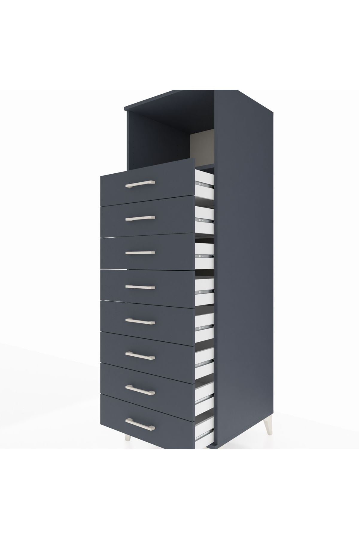 Kronos Dolap Tek Raflı 8 Çekmeceli 60x59x182 Antrasit-Antrasit