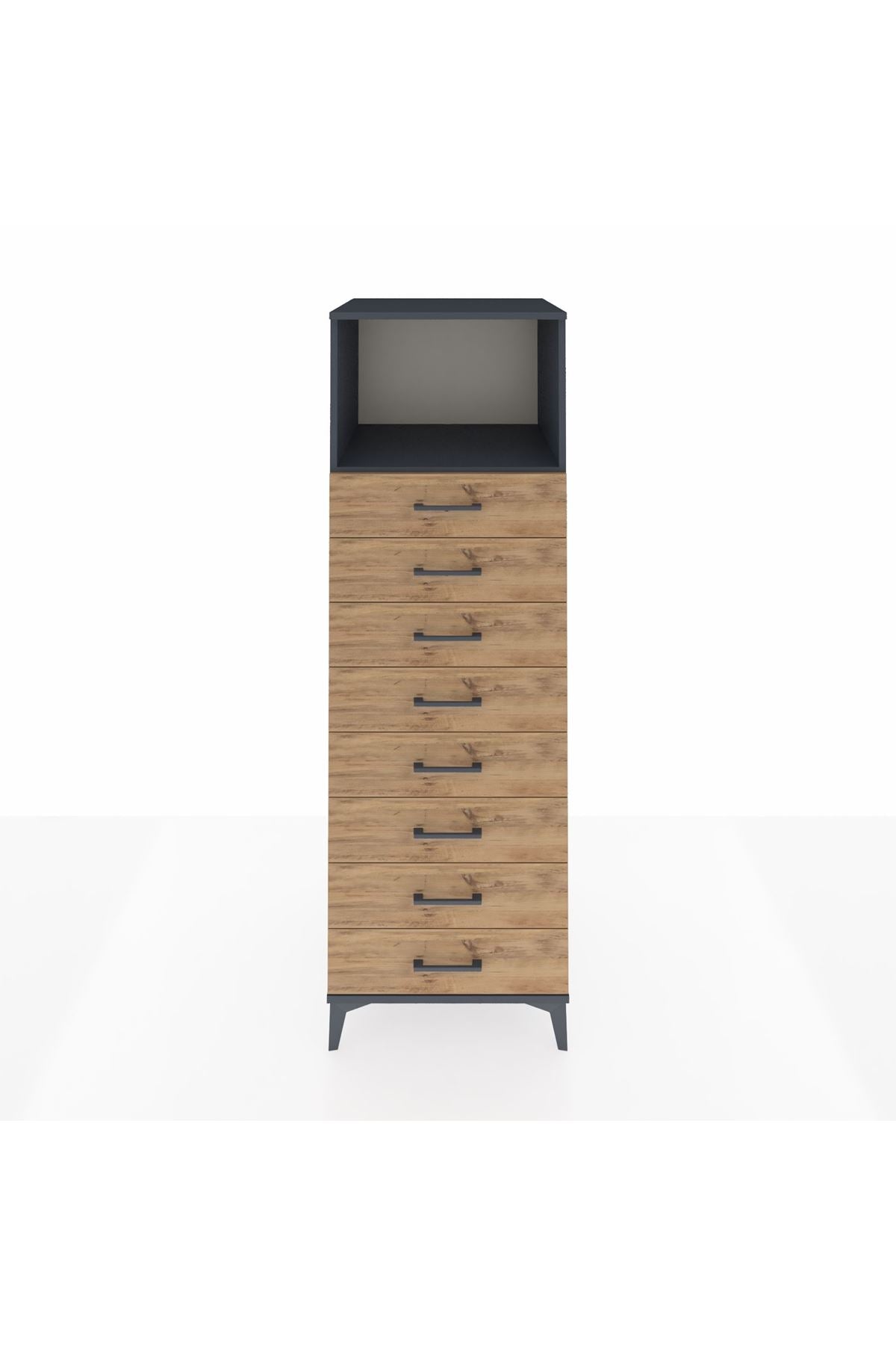 Kronos Dolap Tek Raflı 8 Çekmeceli 60x59x182 Antrasit-Çam