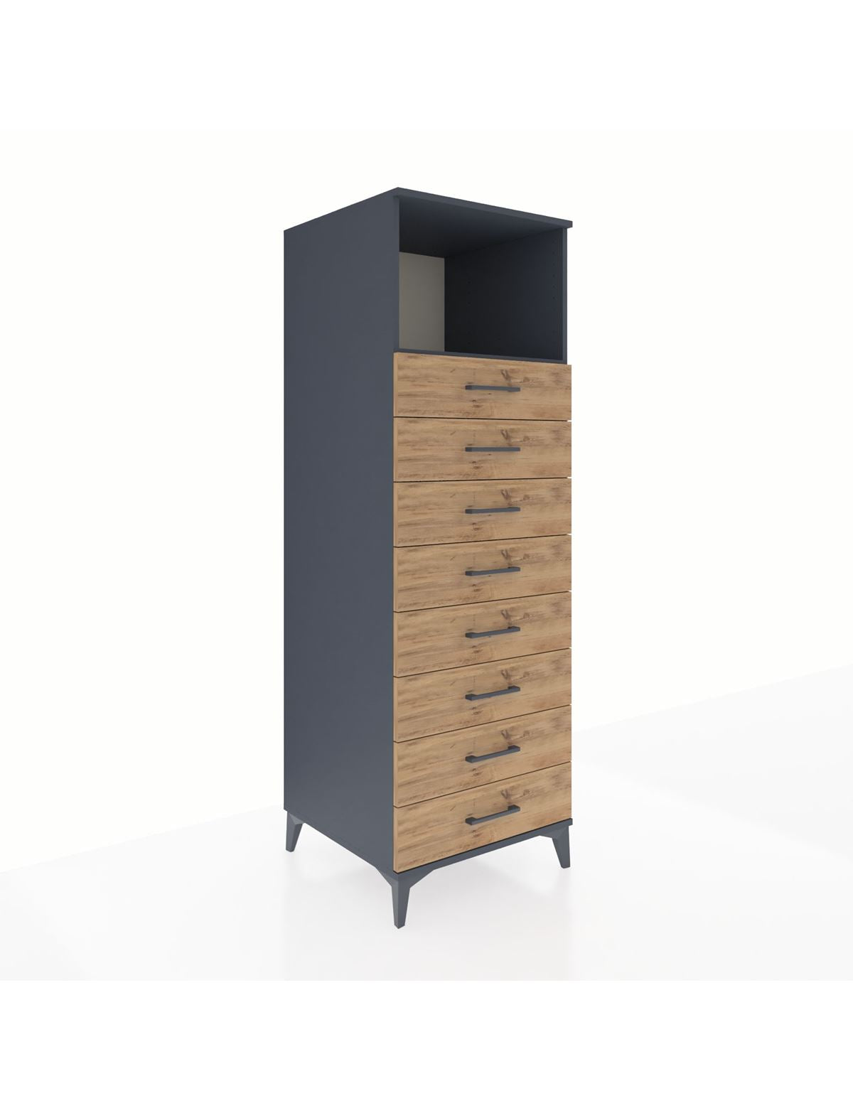 Kronos Dolap Tek Raflı 8 Çekmeceli 60x59x182 Antrasit-Çam