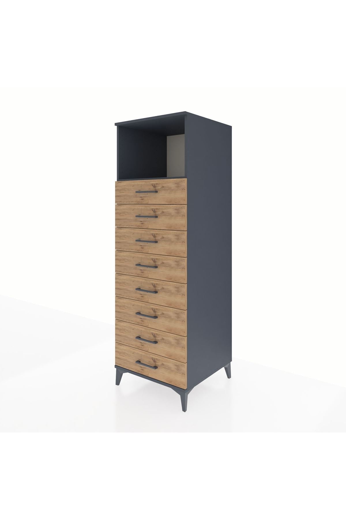 Kronos Dolap Tek Raflı 8 Çekmeceli 60x59x182 Antrasit-Çam