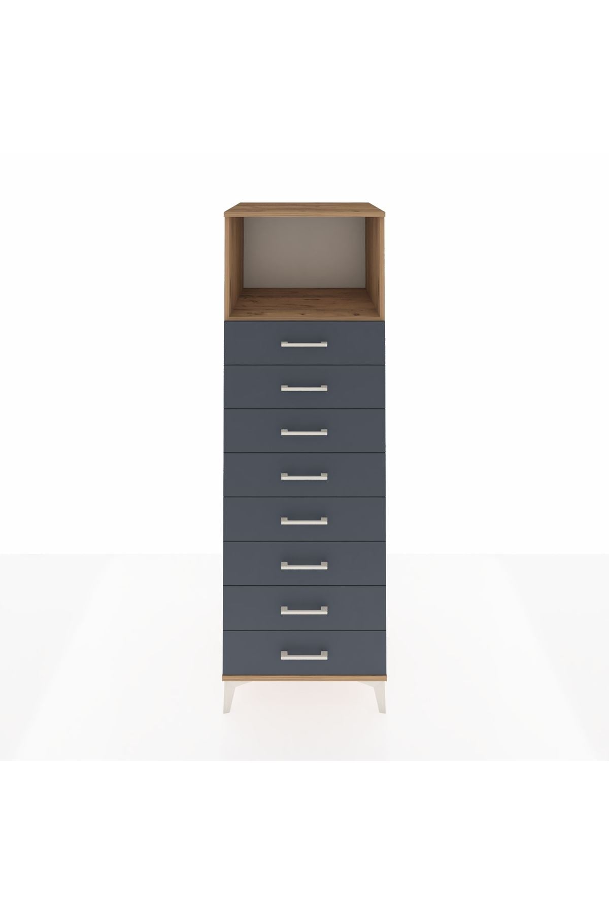 Kronos Dolap Tek Raflı 8 Çekmeceli 60x59x182 Çam-Antrasit