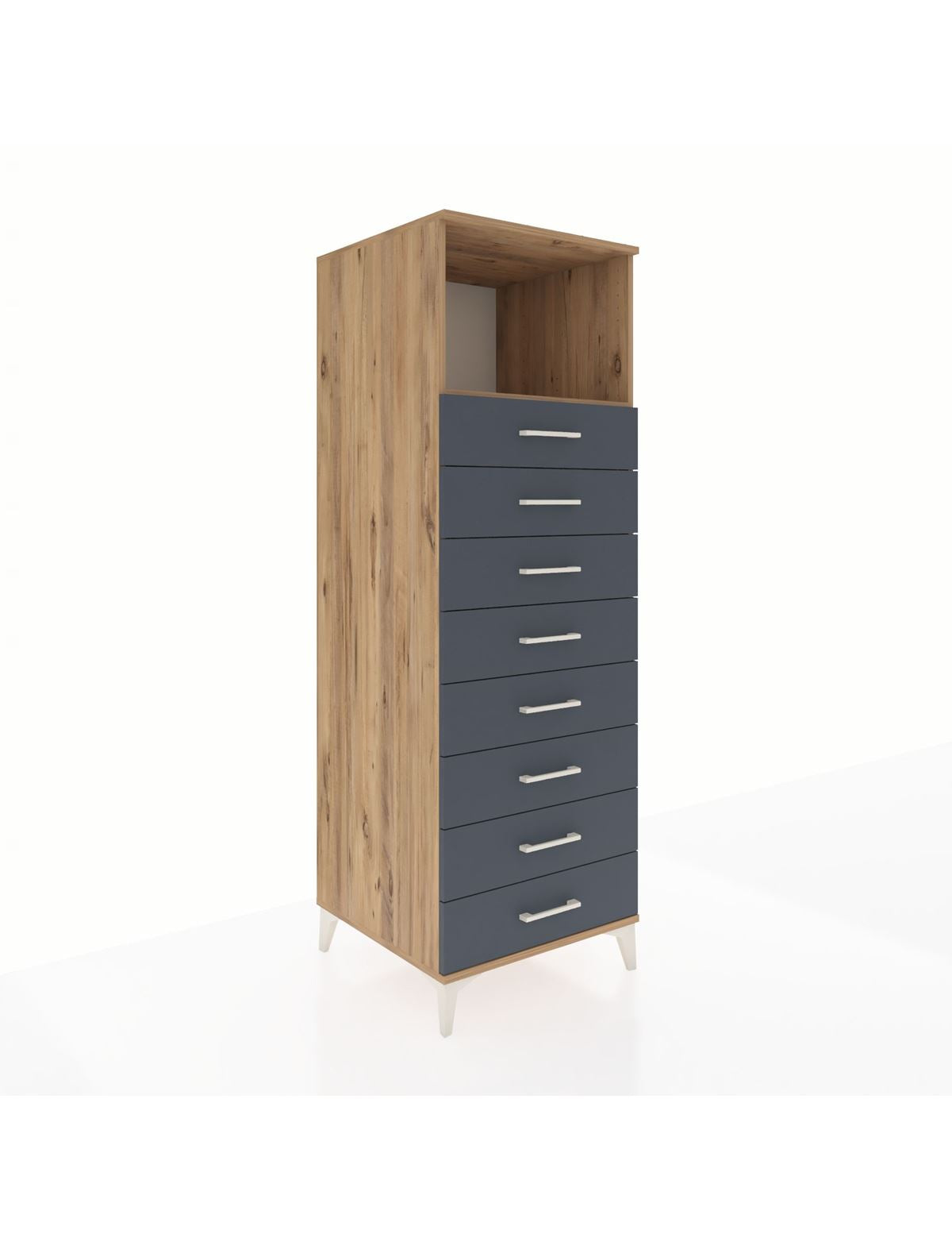 Kronos Dolap Tek Raflı 8 Çekmeceli 60x59x182 Çam-Antrasit