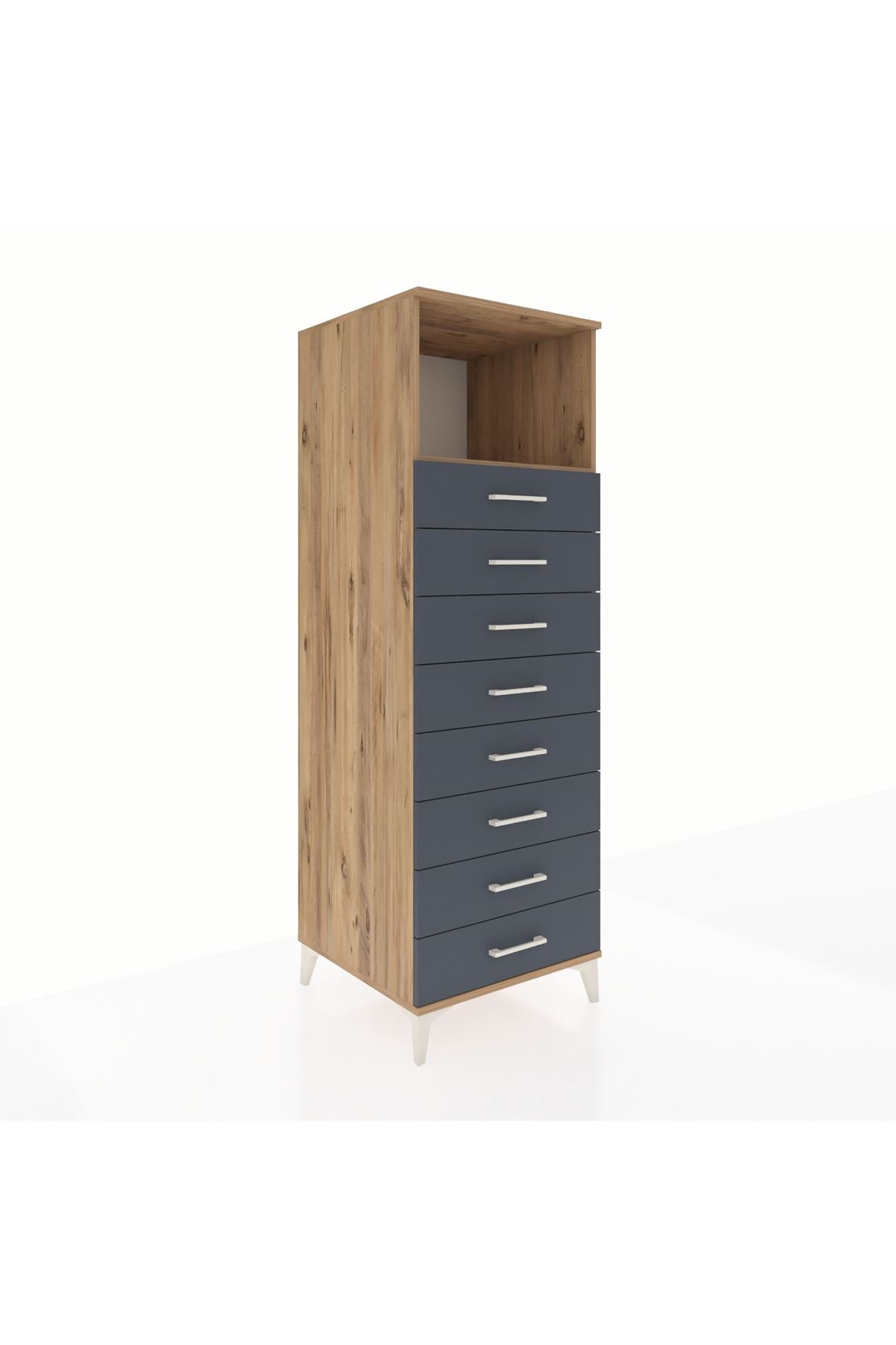 Kronos Dolap Tek Raflı 8 Çekmeceli 60x59x182 Çam-Antrasit