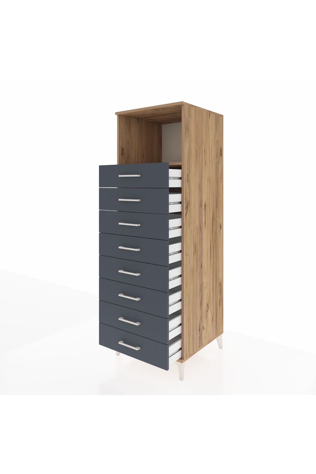 Kronos Dolap Tek Raflı 8 Çekmeceli 60x59x182 Çam-Antrasit