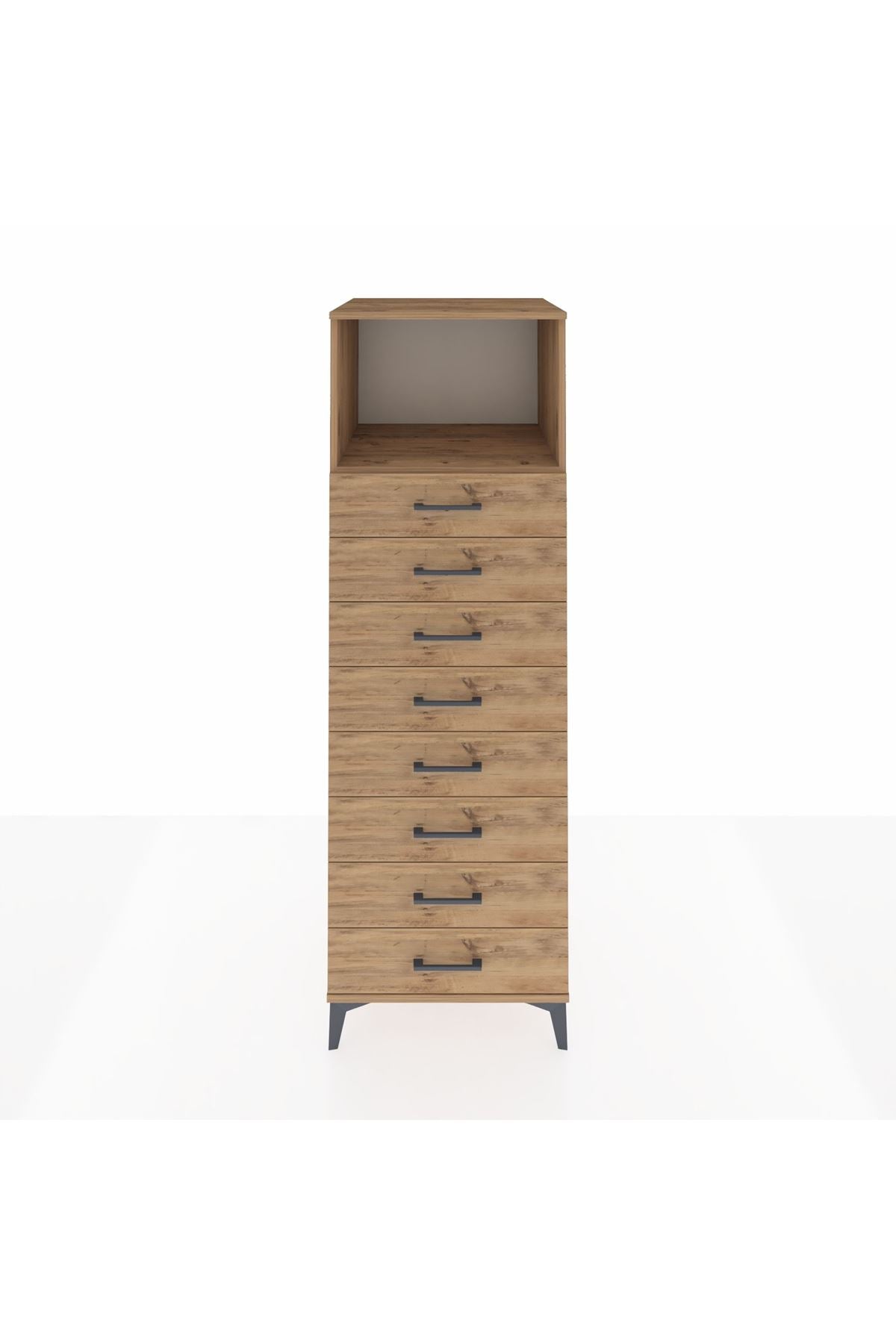 Kronos Dolap Tek Raflı 8 Çekmeceli 60x59x182 Çam-Çam