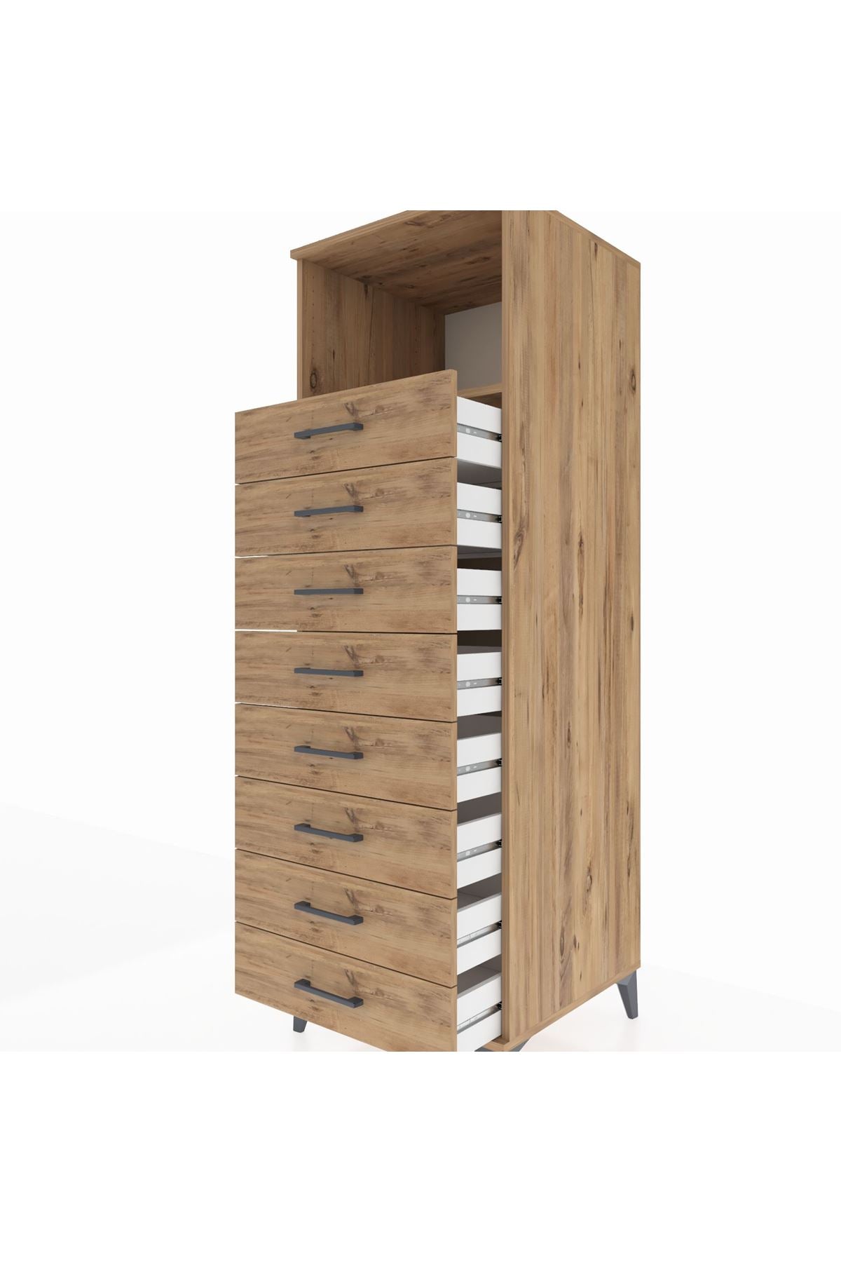 Kronos Dolap Tek Raflı 8 Çekmeceli 60x59x182 Çam-Çam