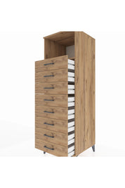Kronos Dolap Tek Raflı 8 Çekmeceli 60x59x182 Çam-Çam