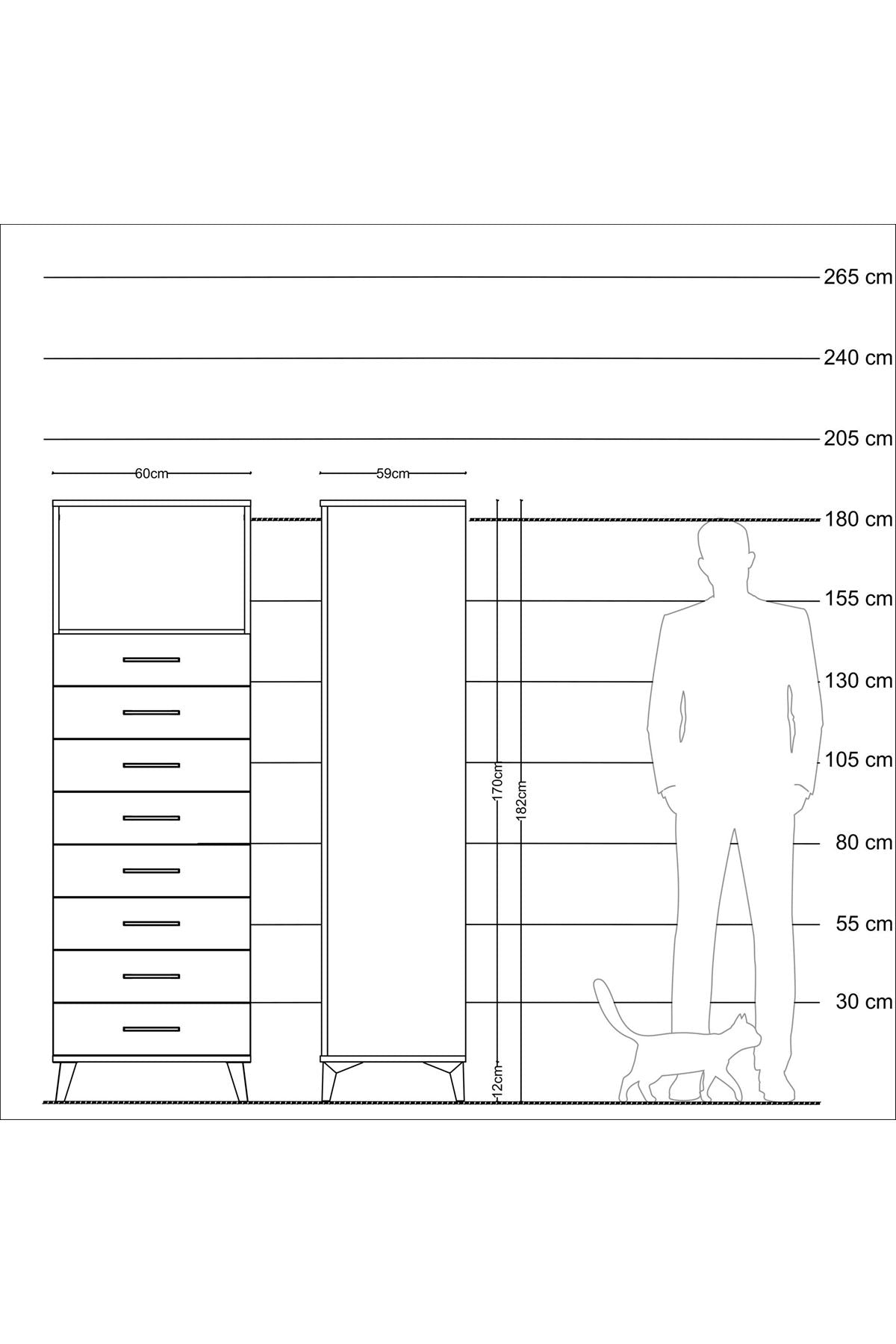 Kronos Dolap Tek Raflı 8 Çekmeceli 60x59x182 Çam-Çam