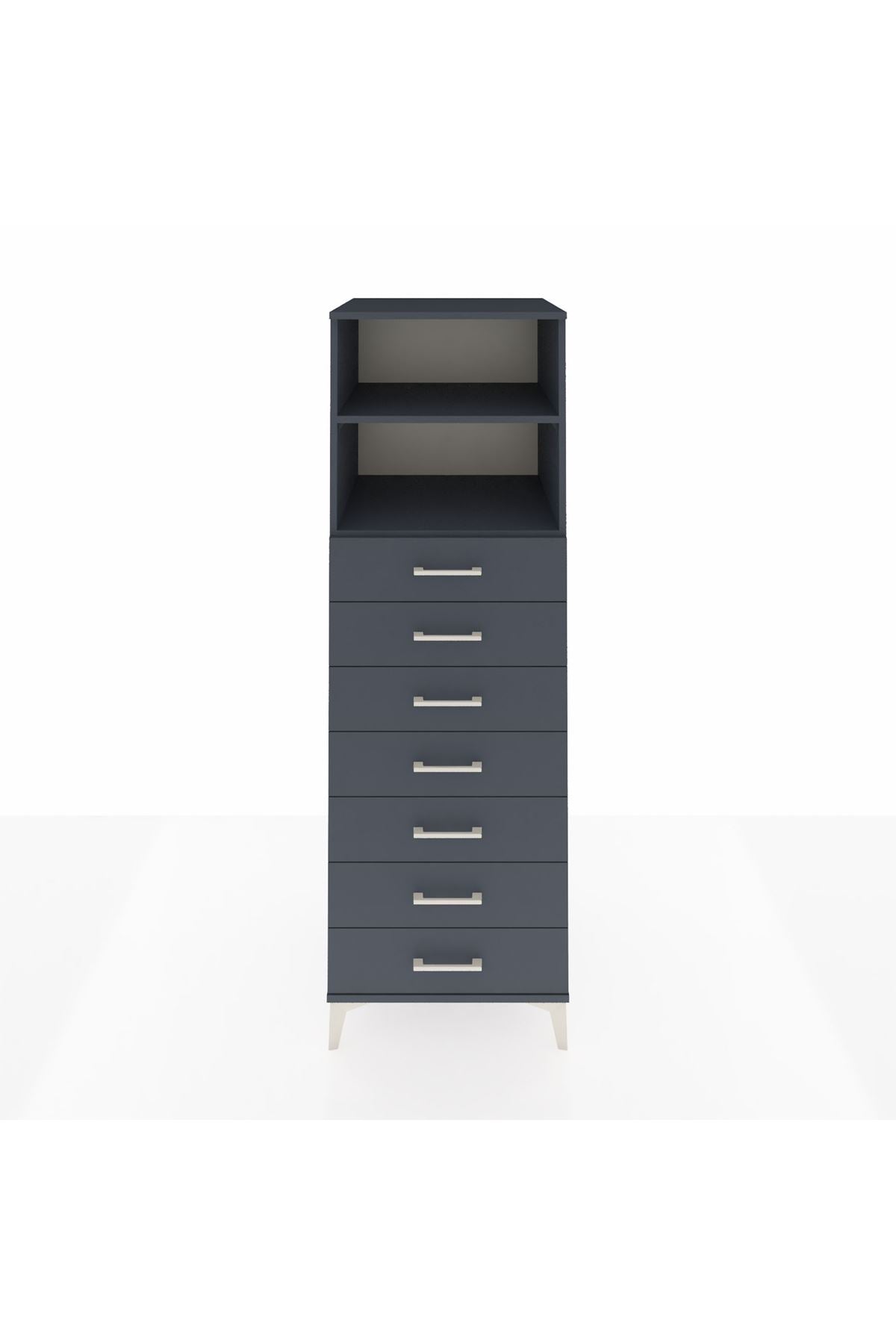 Kronos Dolap 2 Raflı 7 Çekmeceli 60x59x182 Antrasit-Antrasit