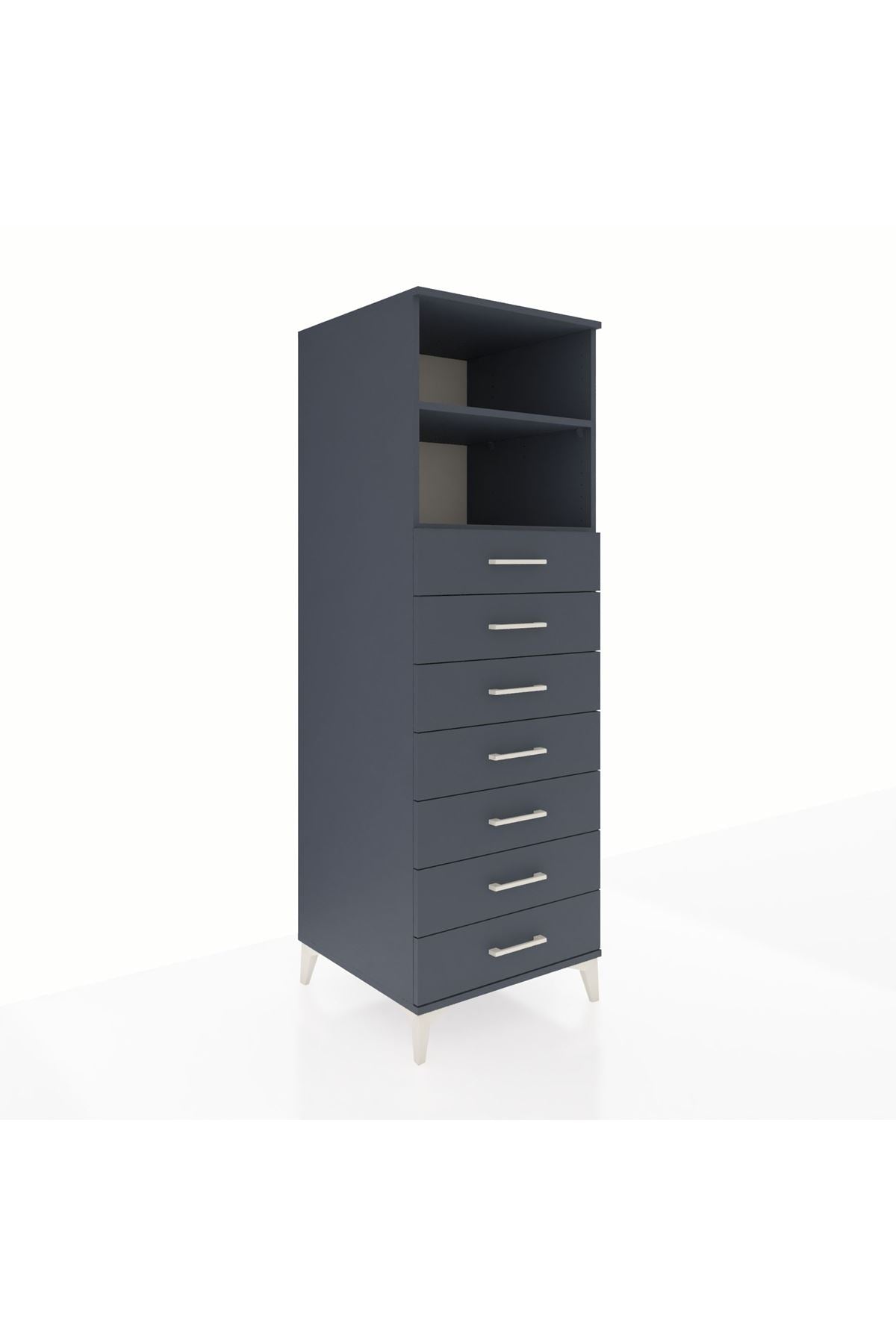 Kronos Dolap 2 Raflı 7 Çekmeceli 60x59x182 Antrasit-Antrasit