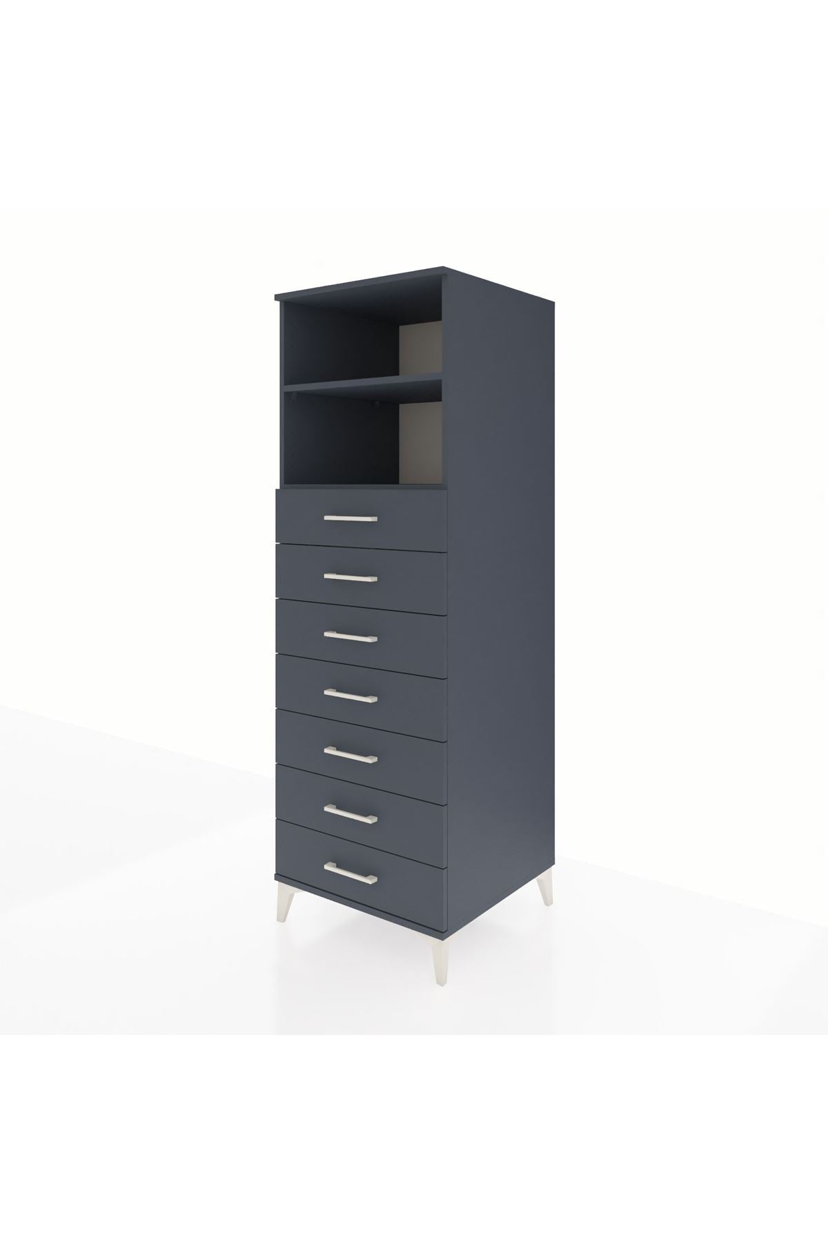 Kronos Dolap 2 Raflı 7 Çekmeceli 60x59x182 Antrasit-Antrasit