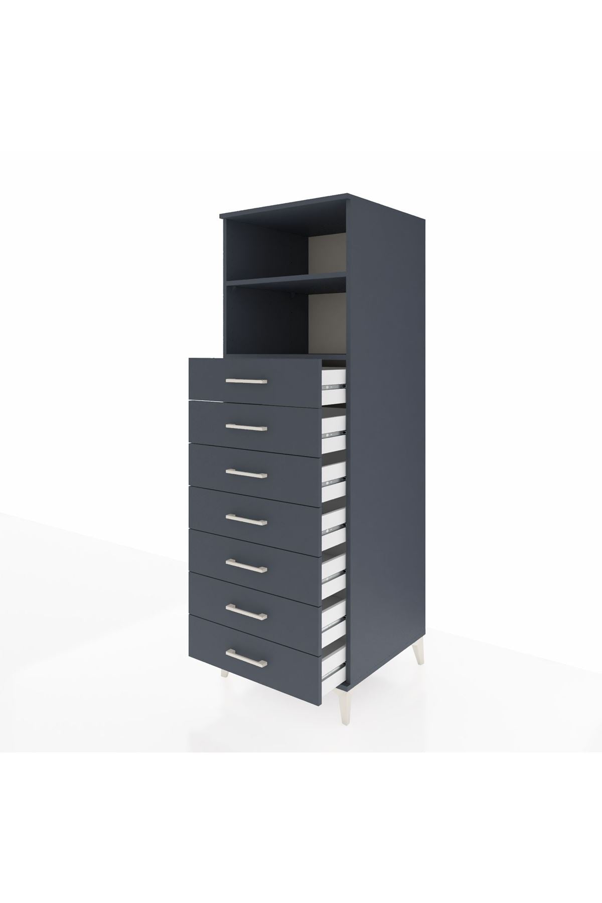 Kronos Dolap 2 Raflı 7 Çekmeceli 60x59x182 Antrasit-Antrasit