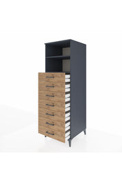 Kronos Dolap 2 Raflı 7 Çekmeceli 60x59x182 Antrasit-Çam