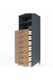 Kronos Dolap 2 Raflı 7 Çekmeceli 60x59x182 Antrasit-Çam