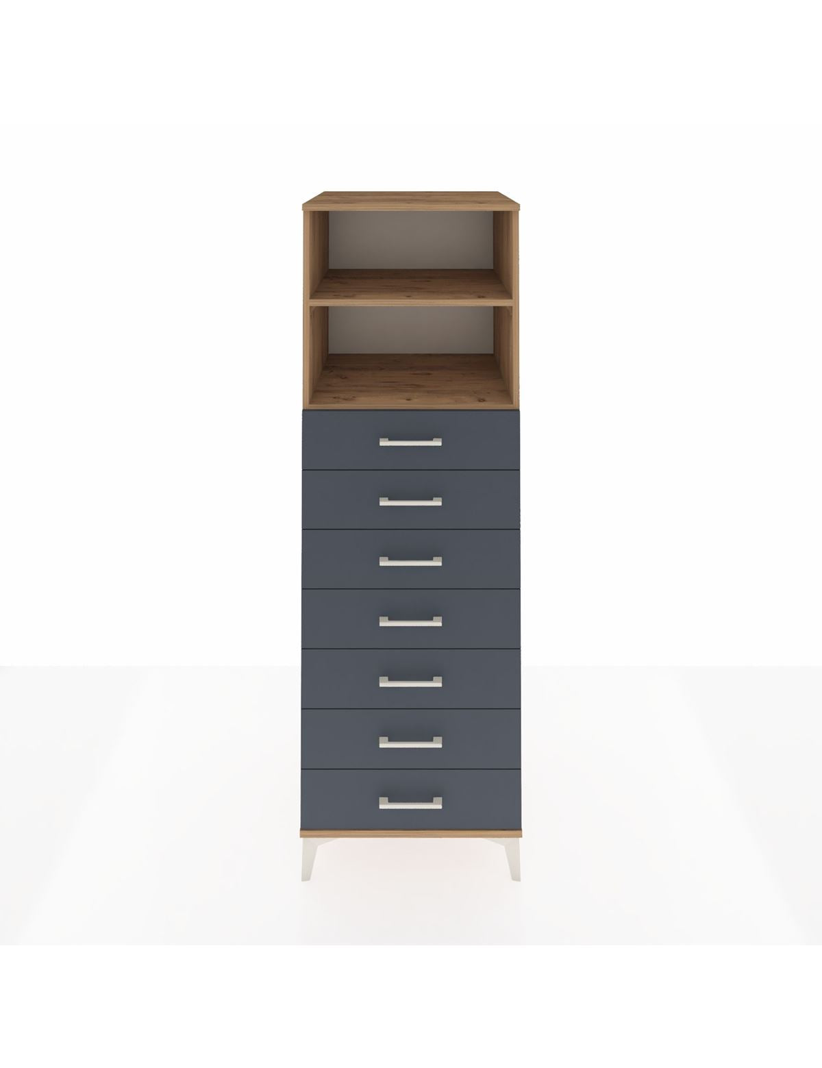 Kronos Dolap 2 Raflı 7 Çekmeceli 60x59x182 Çam-Antrasit