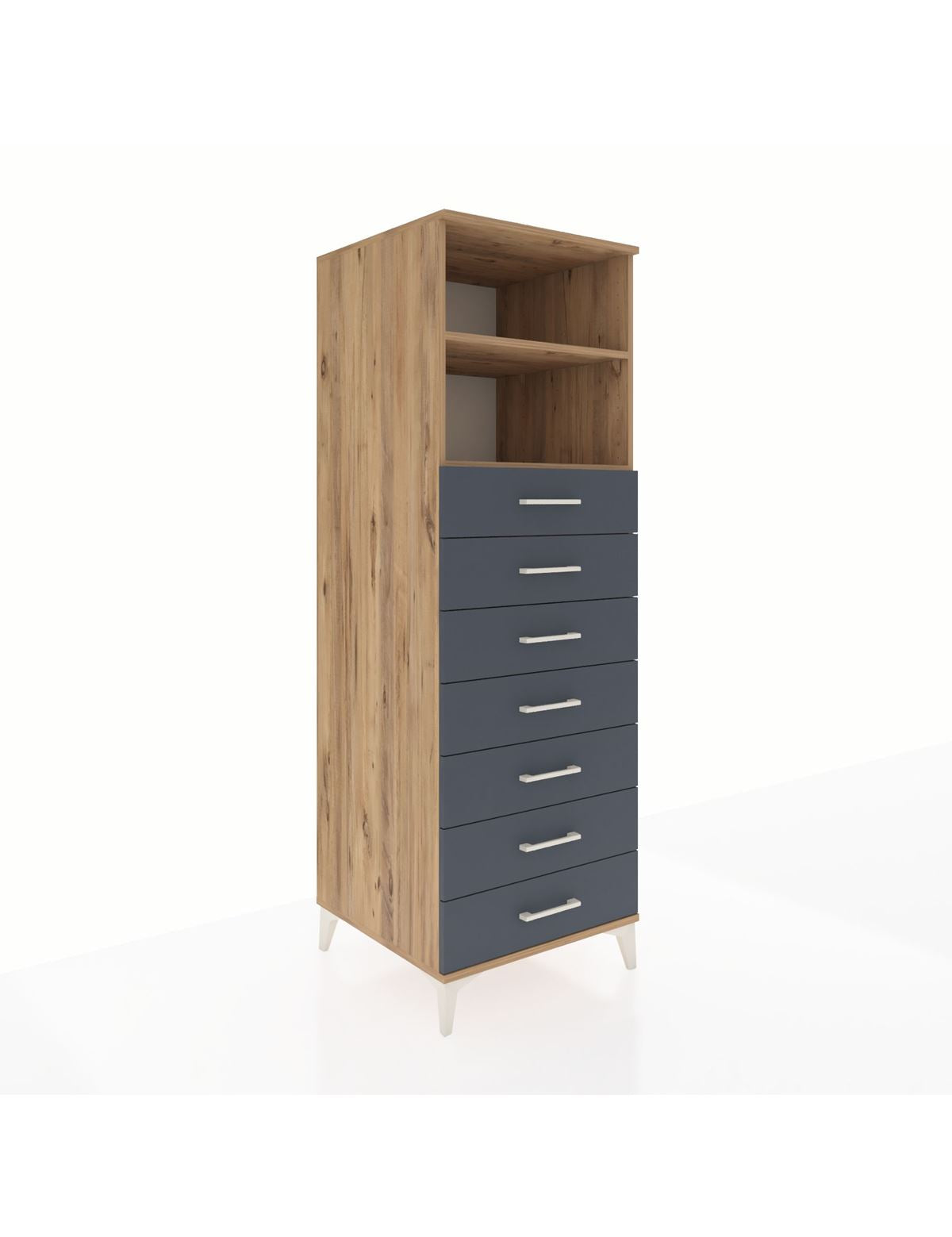 Kronos Dolap 2 Raflı 7 Çekmeceli 60x59x182 Çam-Antrasit