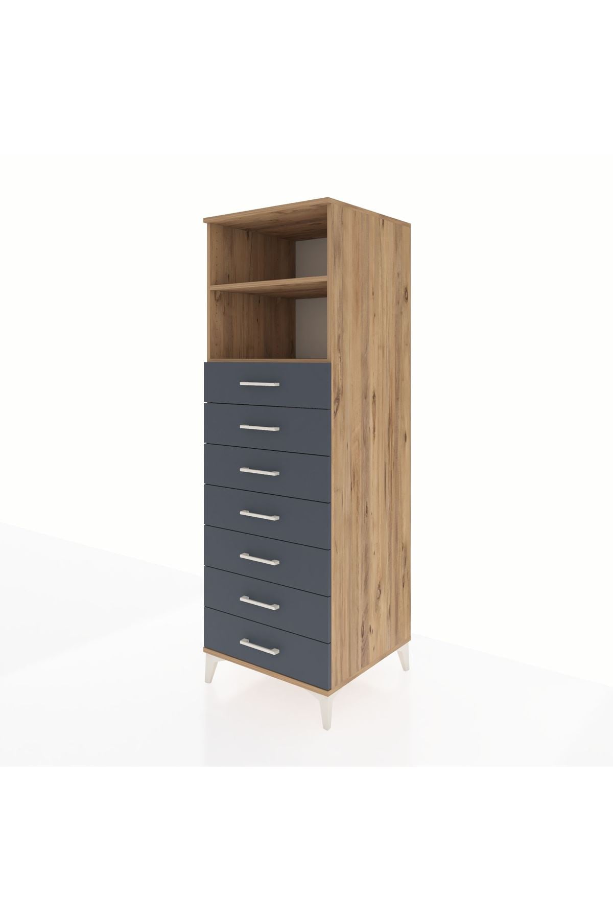 Kronos Dolap 2 Raflı 7 Çekmeceli 60x59x182 Çam-Antrasit