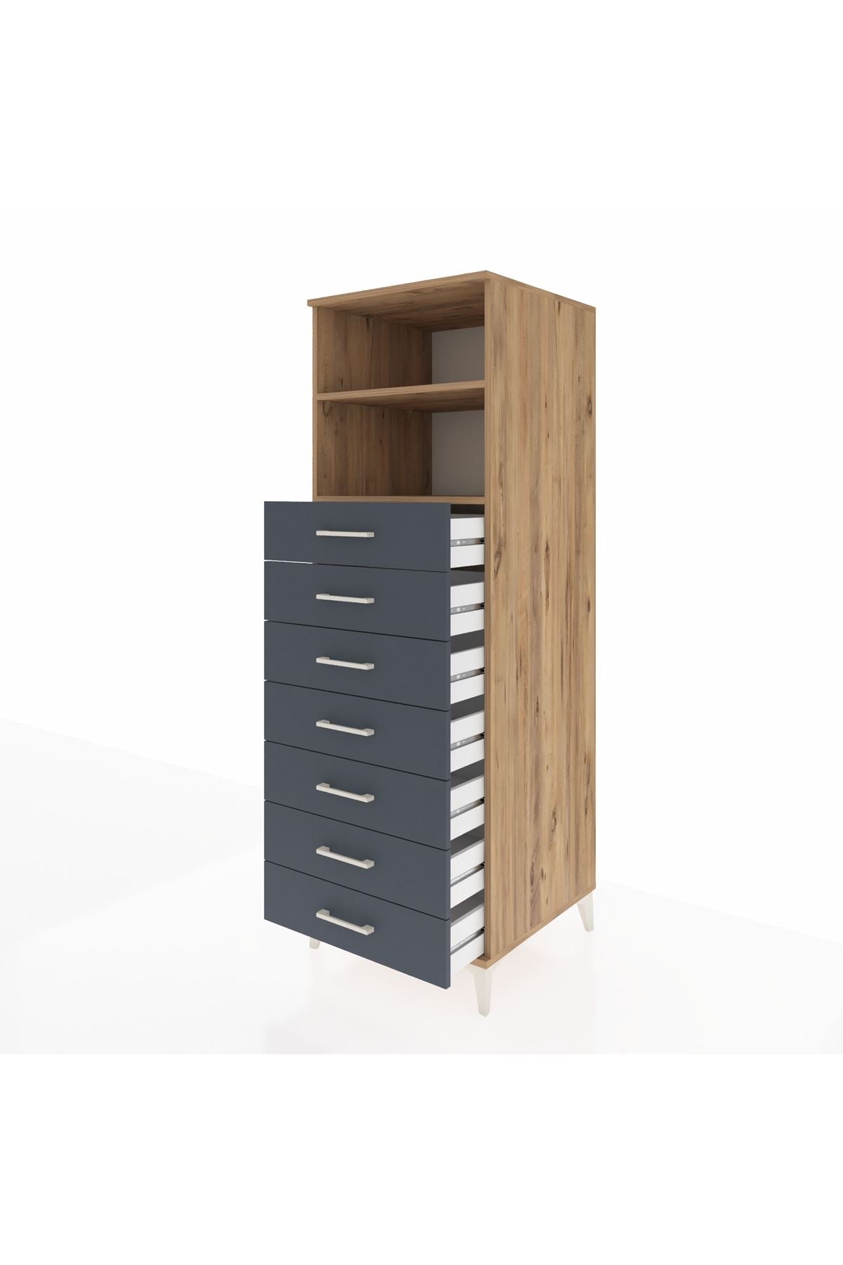 Kronos Dolap 2 Raflı 7 Çekmeceli 60x59x182 Çam-Antrasit